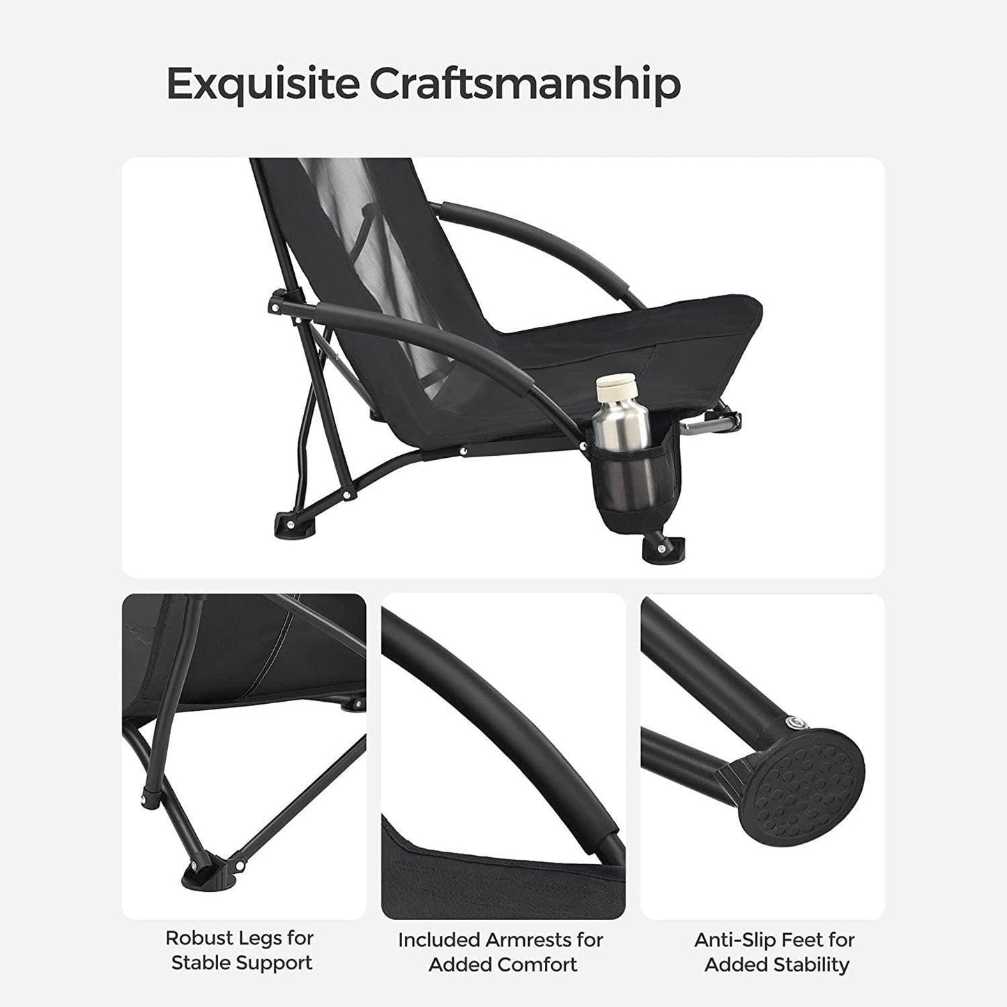 Set of 2 Black Portable Beach Chair FredCo