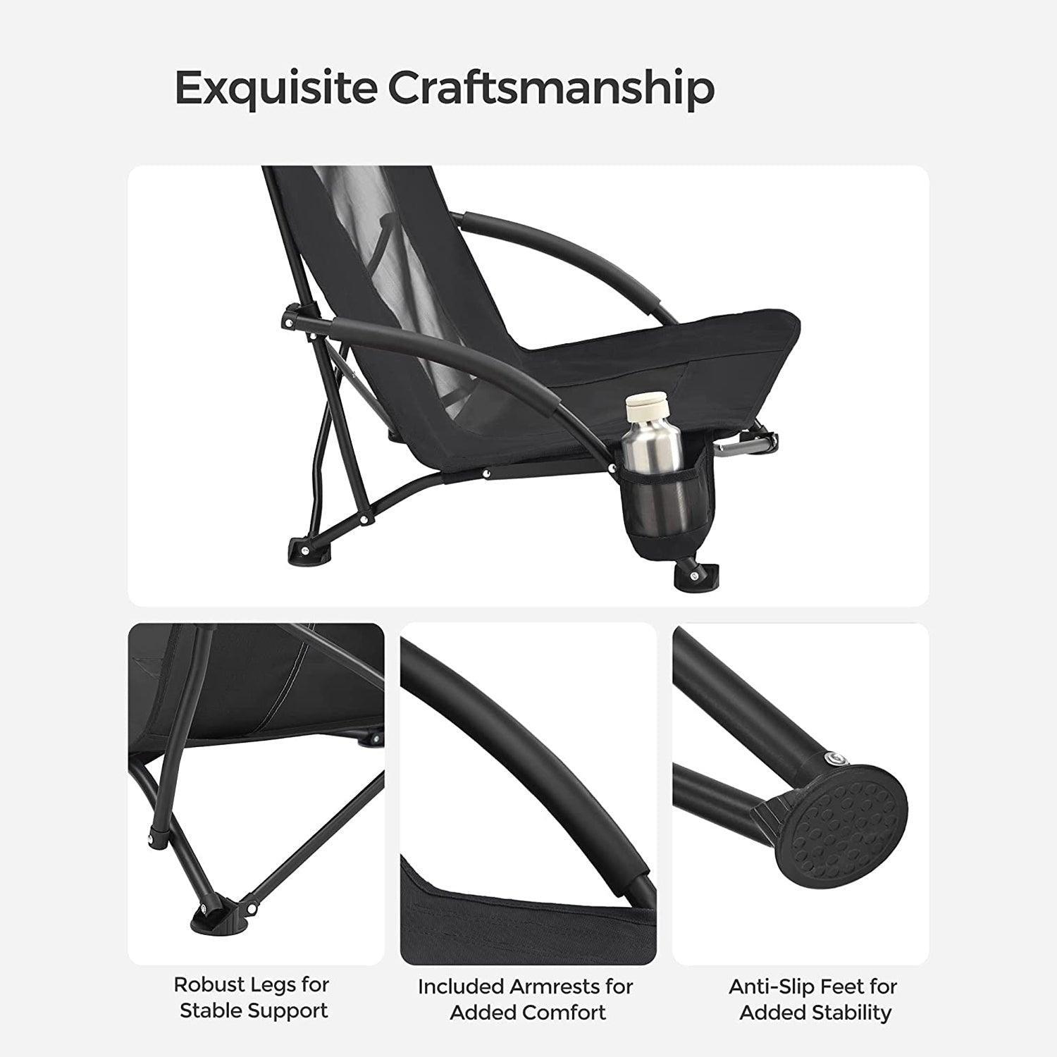 Set of 2 Black Portable Beach Chair FredCo