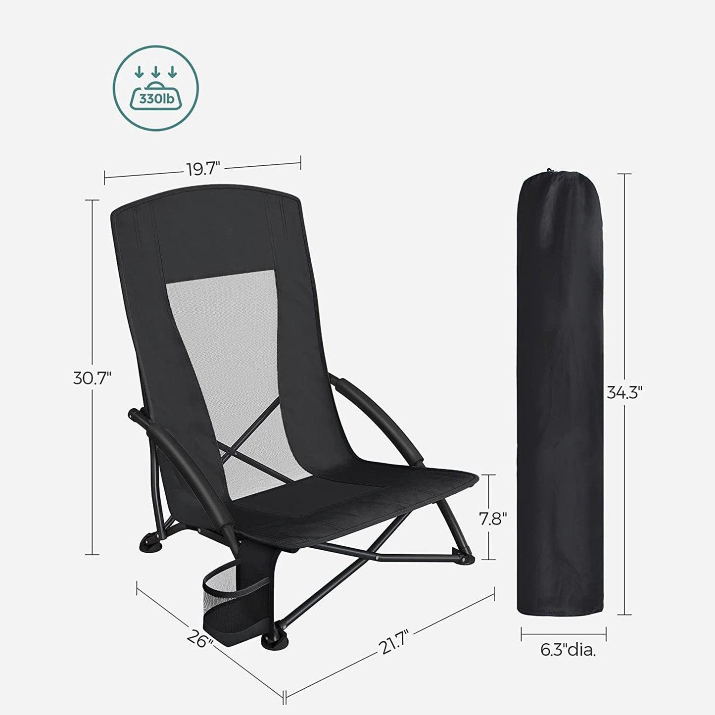 Set of 2 Black Portable Beach Chair FredCo
