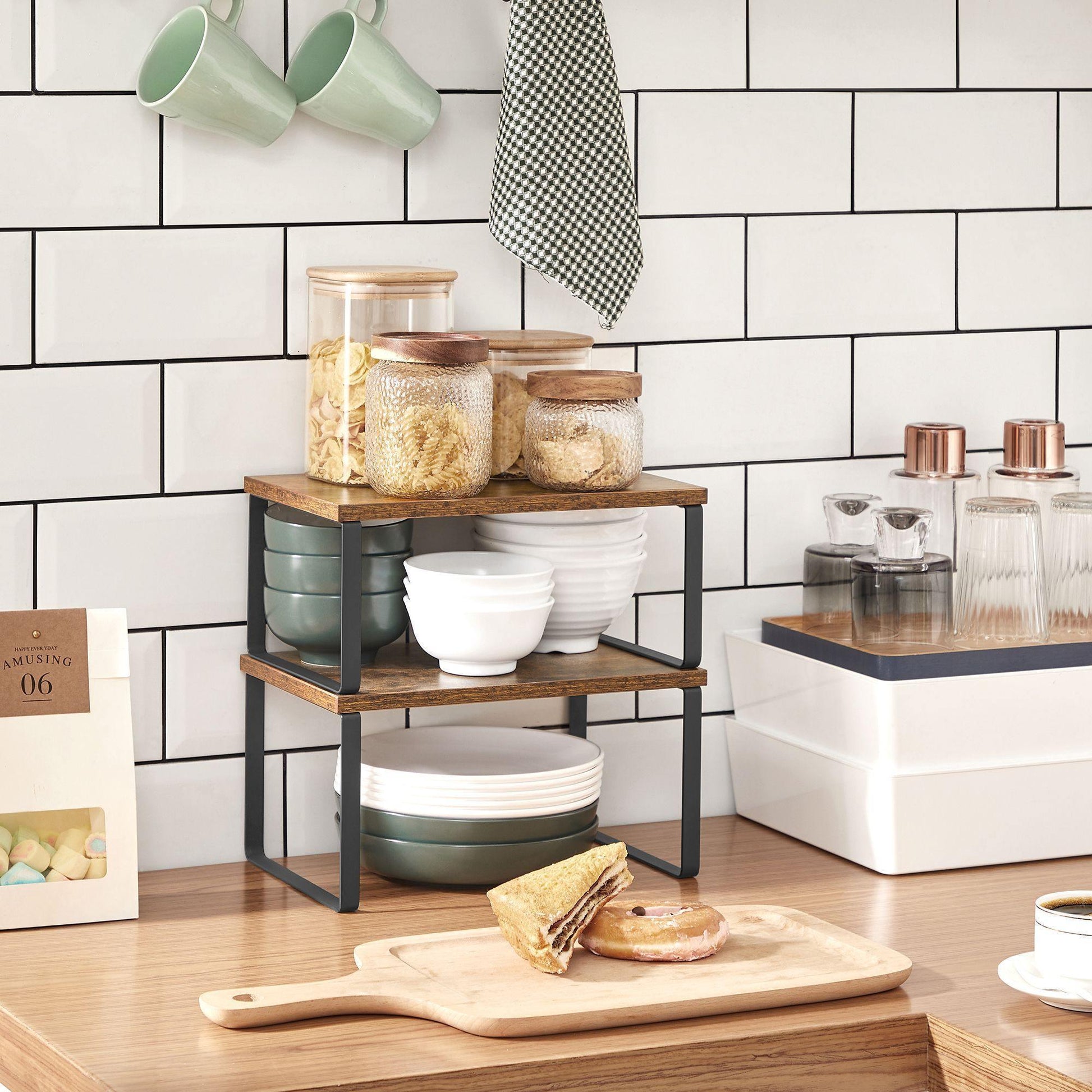 Set of 2 Brown Spice Racks Kitchen Organizer Shelf FredCo