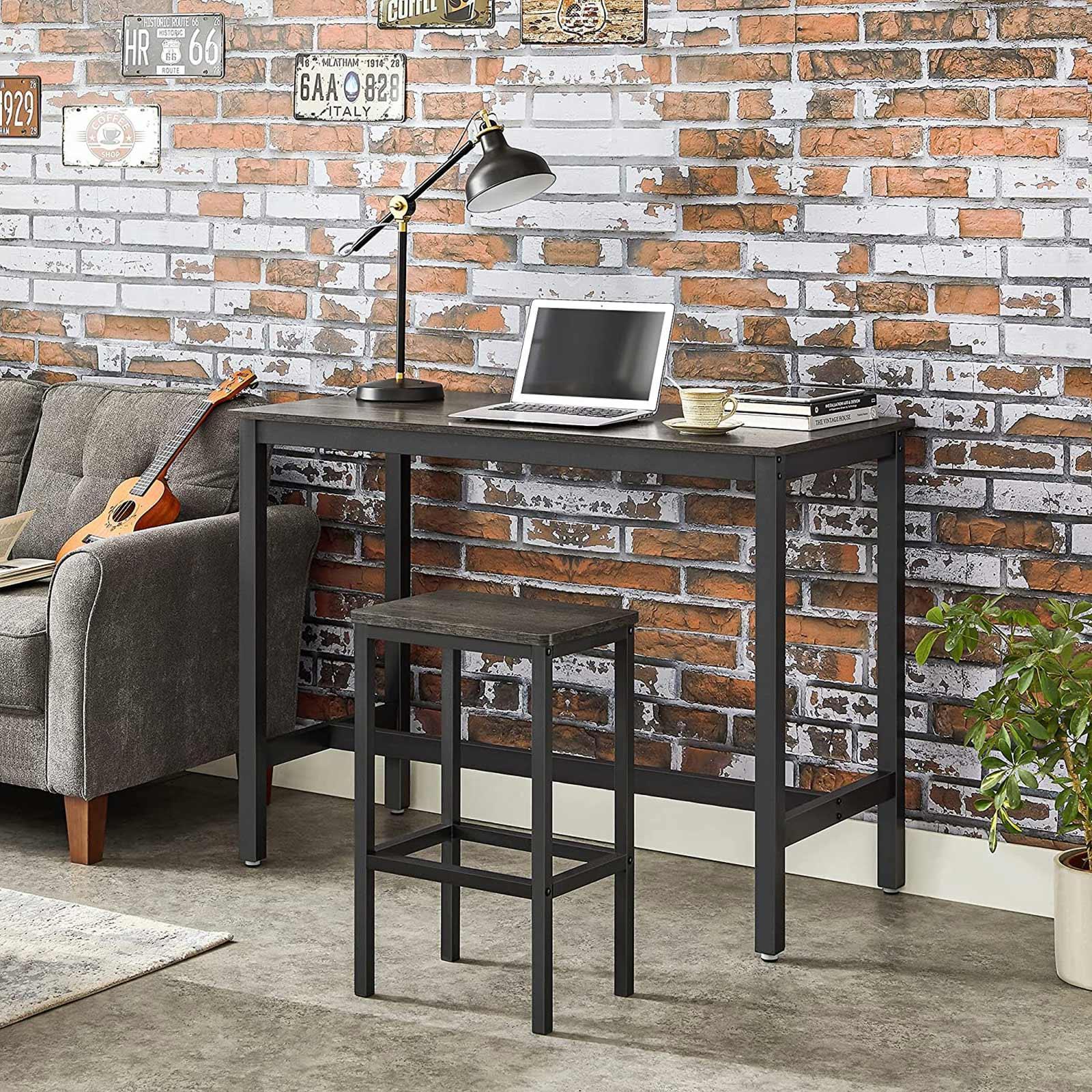 Set of 2 Charcoal Gray & Black Bar Stools FredCo