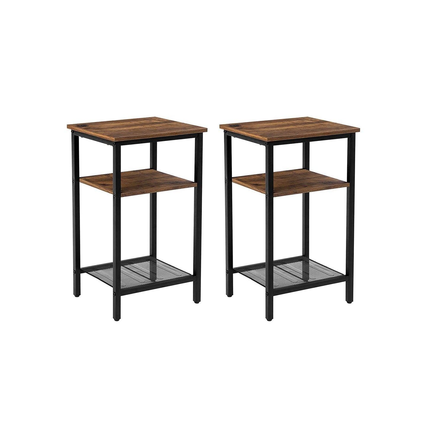 Set of 2 Chestnut Brown Side Table with Shelves FredCo