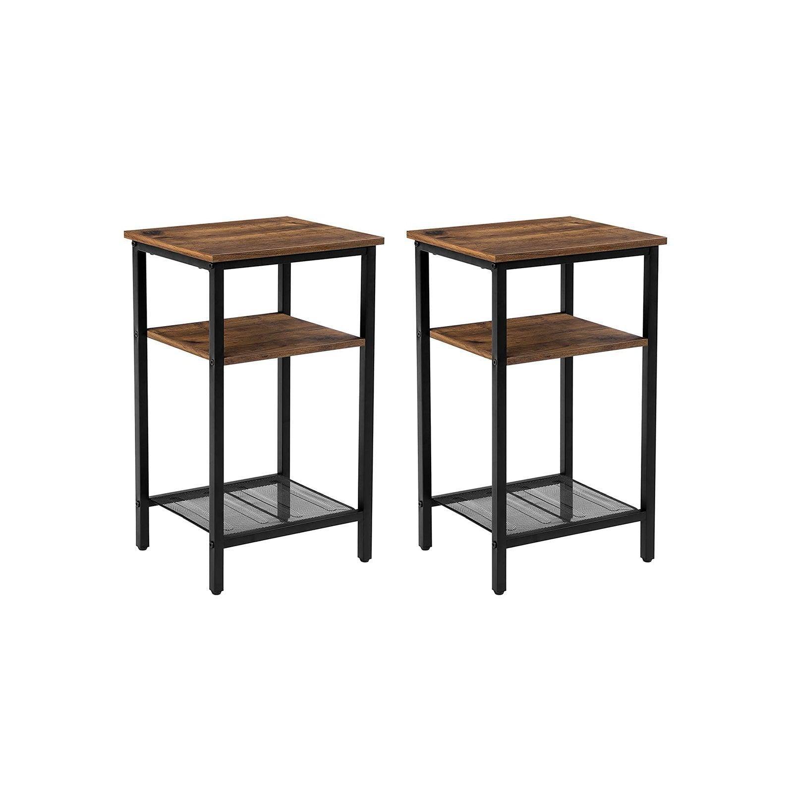 Set of 2 Chestnut Brown Side Table with Shelves FredCo
