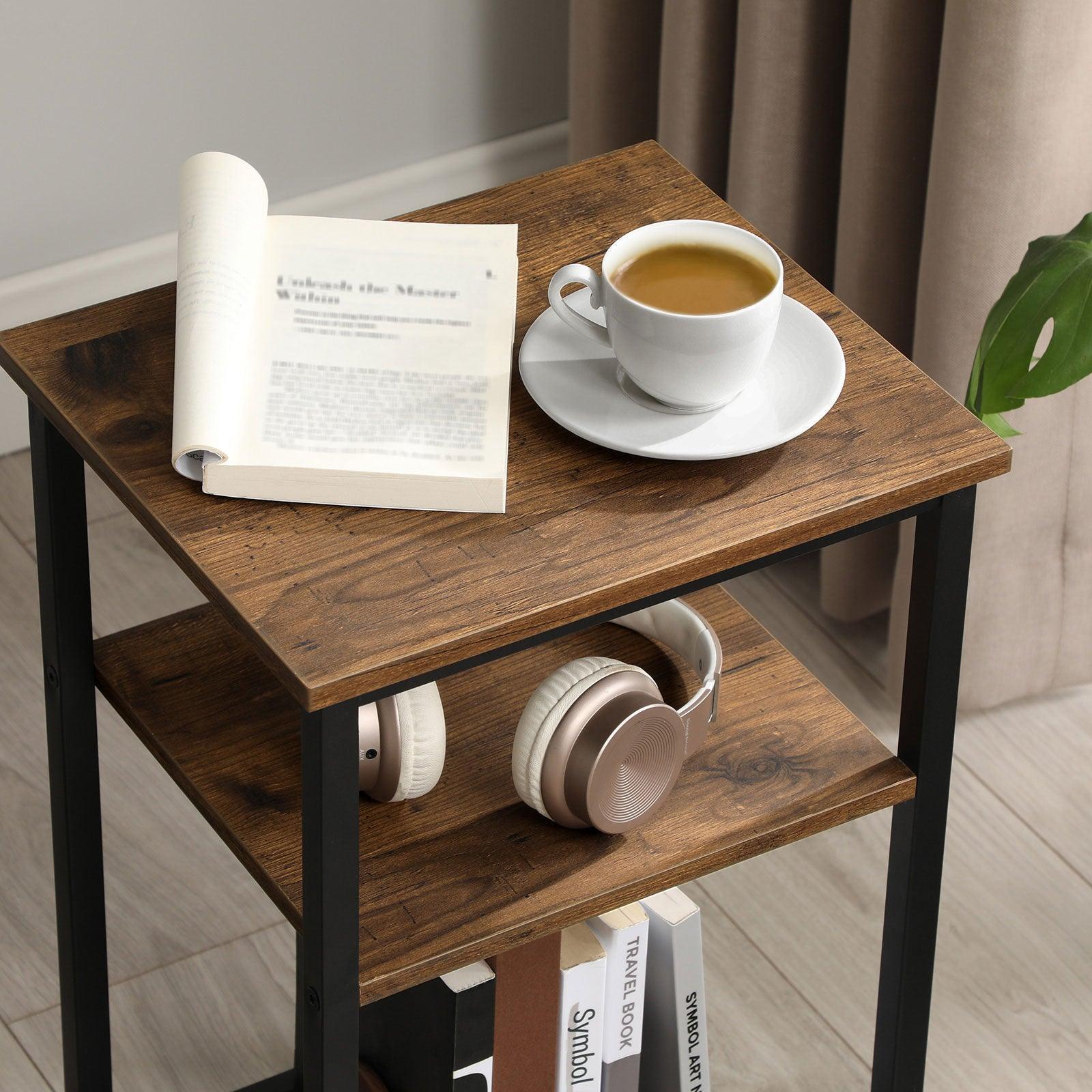 Set of 2 Chestnut Brown Side Table with Shelves FredCo