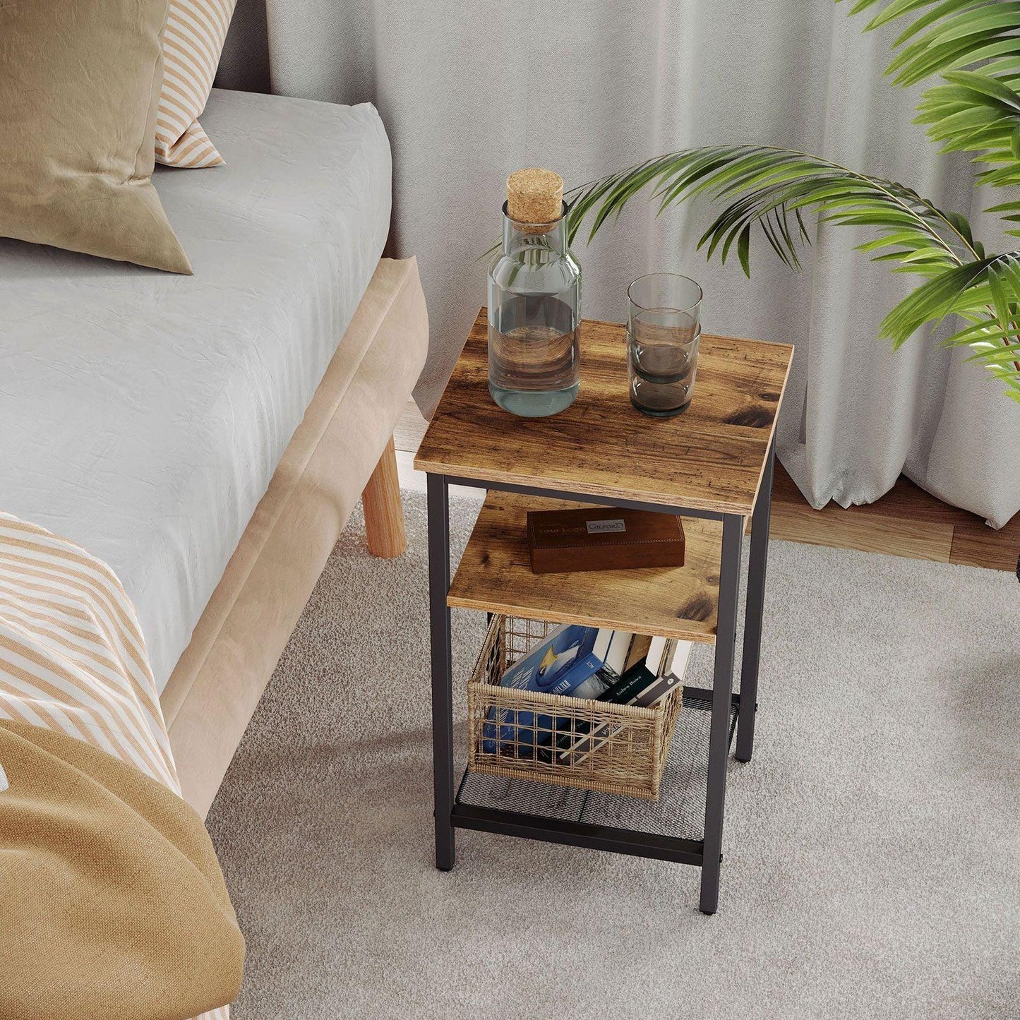 Set of 2 Chestnut Brown Side Table with Shelves FredCo