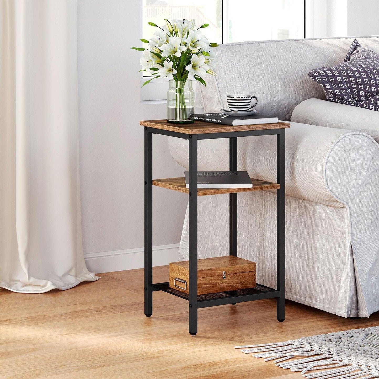 Set of 2 Chestnut Brown Side Table with Shelves FredCo