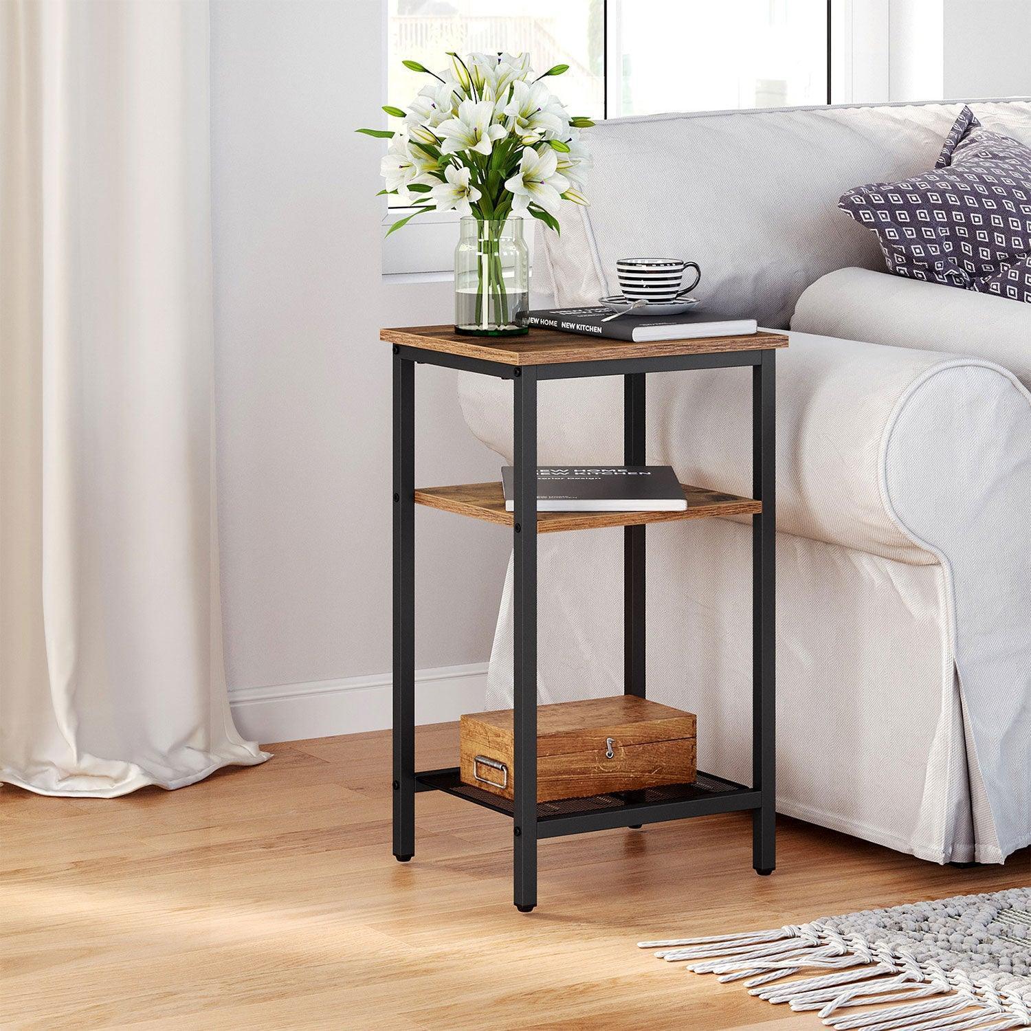 Set of 2 Chestnut Brown Side Table with Shelves FredCo