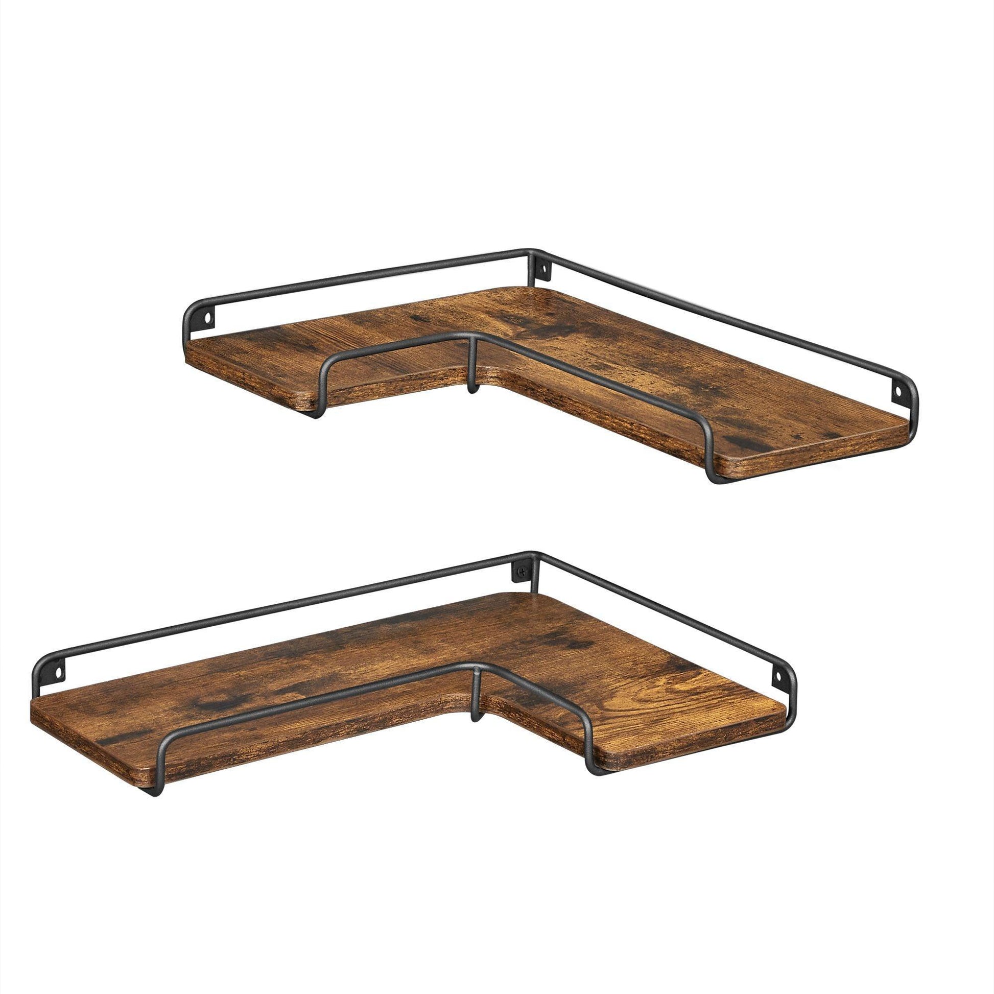 Set of 2 Corner Floating Shelves Rustic Brown FredCo