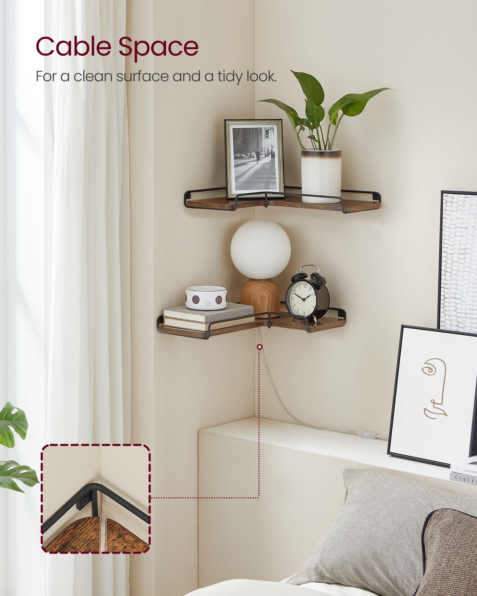 Set of 2 Corner Floating Shelves Rustic Brown FredCo