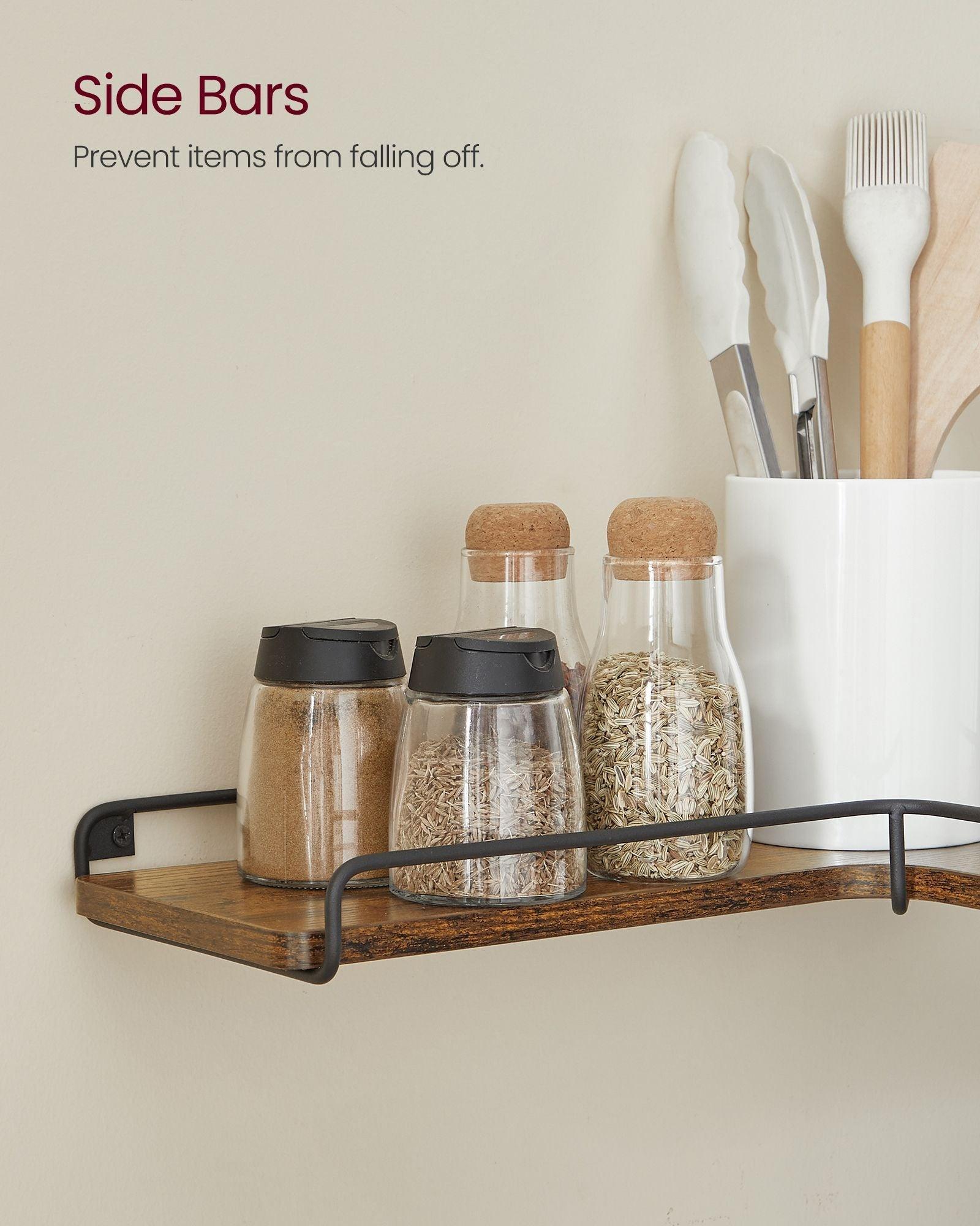 Set of 2 Corner Floating Shelves Rustic Brown FredCo
