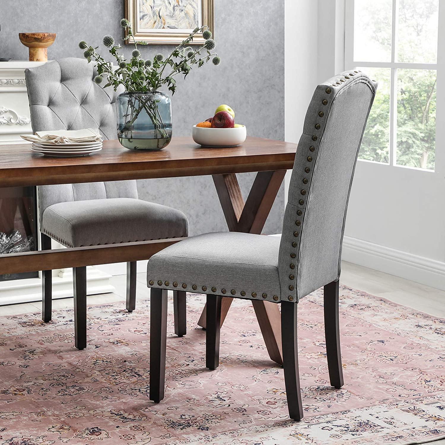 Set of 2 Dining Chair with High Backrest Light Gray FredCo