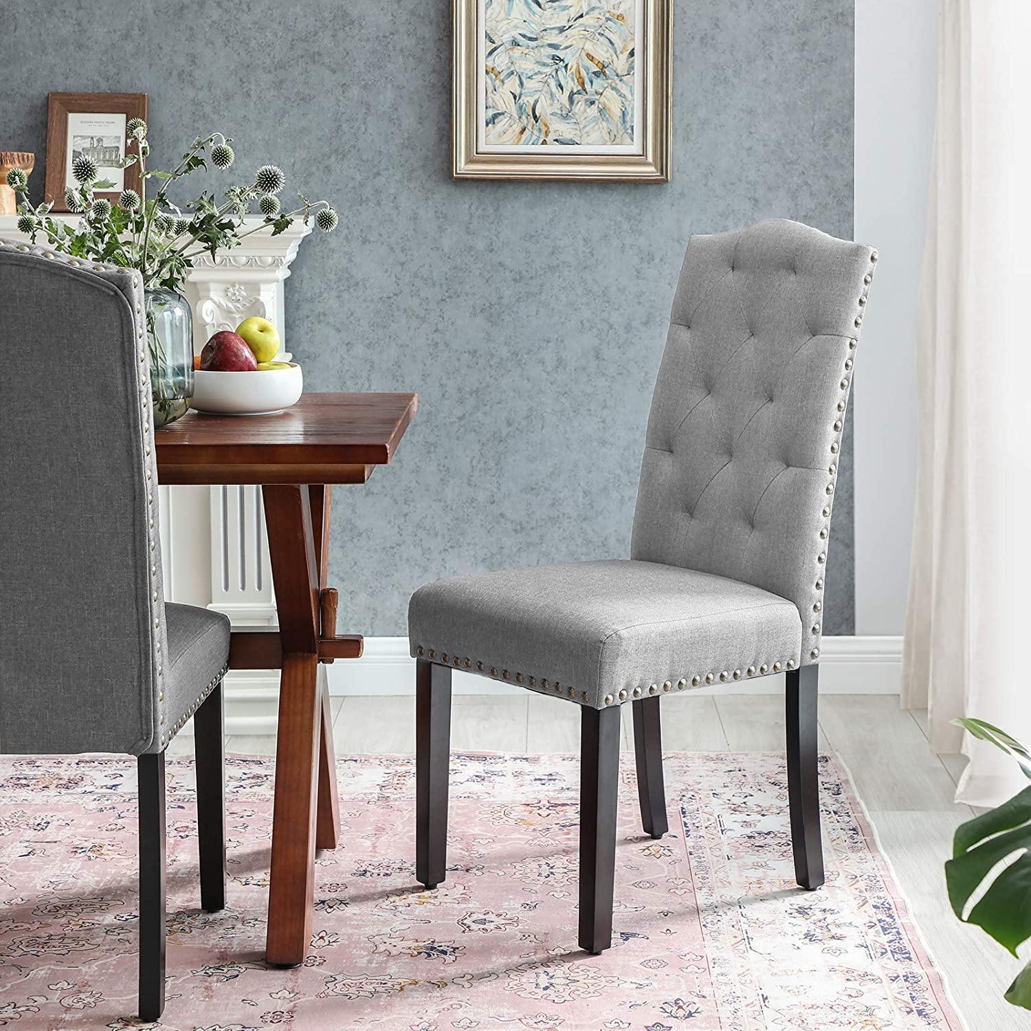 Set of 2 Dining Chair with High Backrest Light Gray FredCo