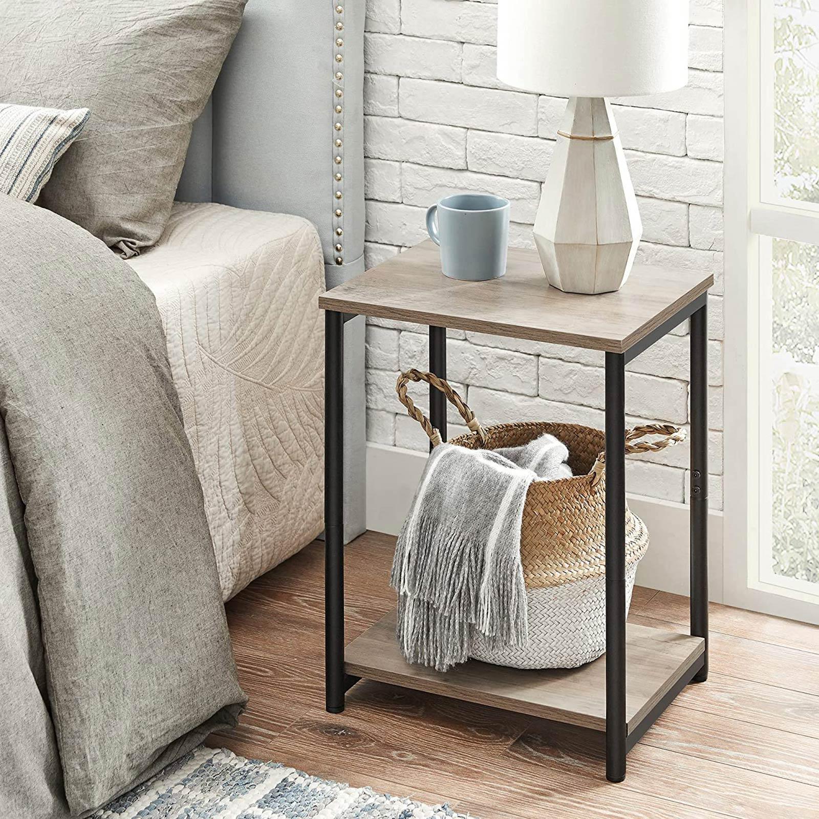 Set of 2 Greige & Black End Tables with Storage Shelf FredCo