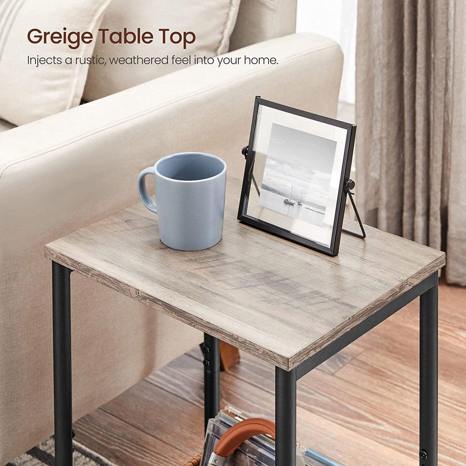 Set of 2 Greige & Black End Tables with Storage Shelf FredCo