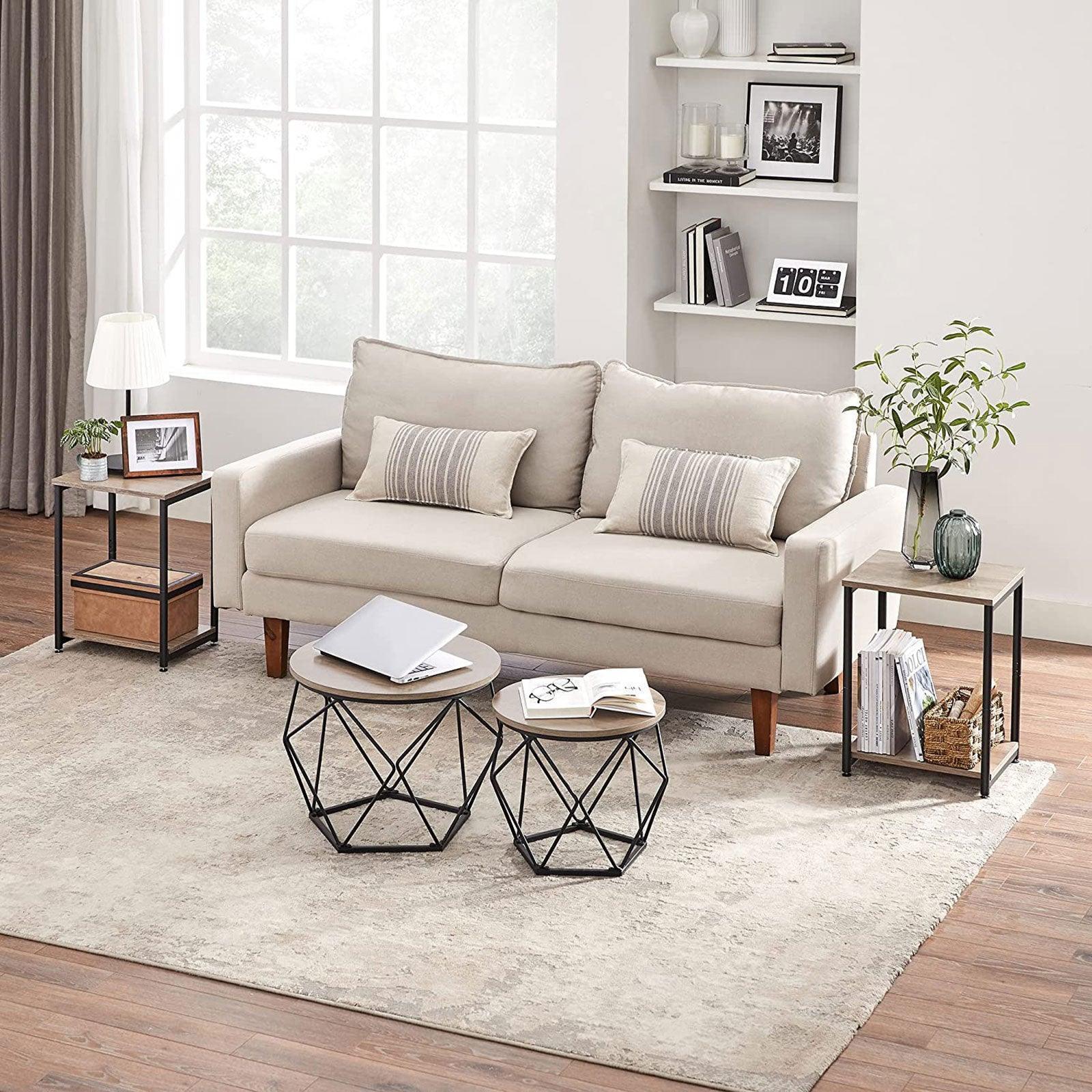 Set of 2 Greige & Black End Tables with Storage Shelf FredCo