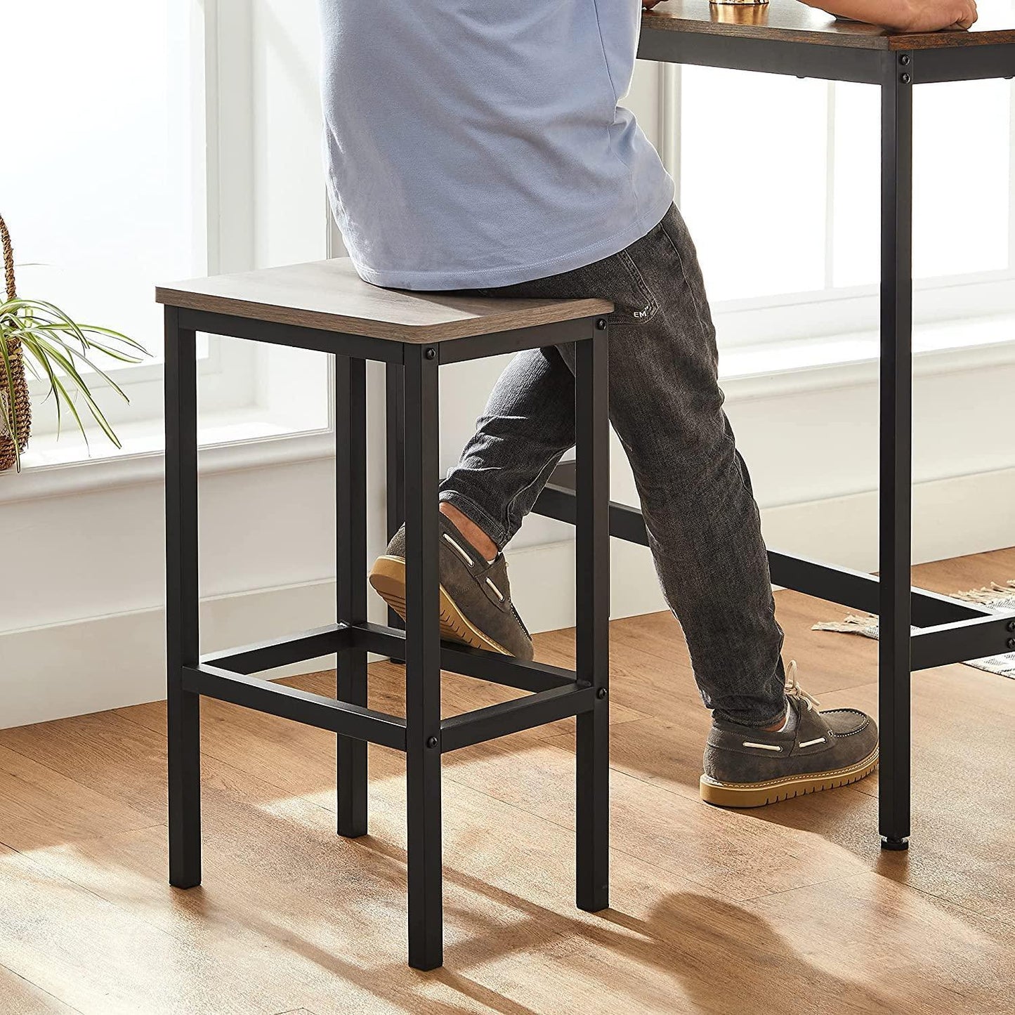 Set of 2 Greige Bar Stool with Metal Frame FredCo