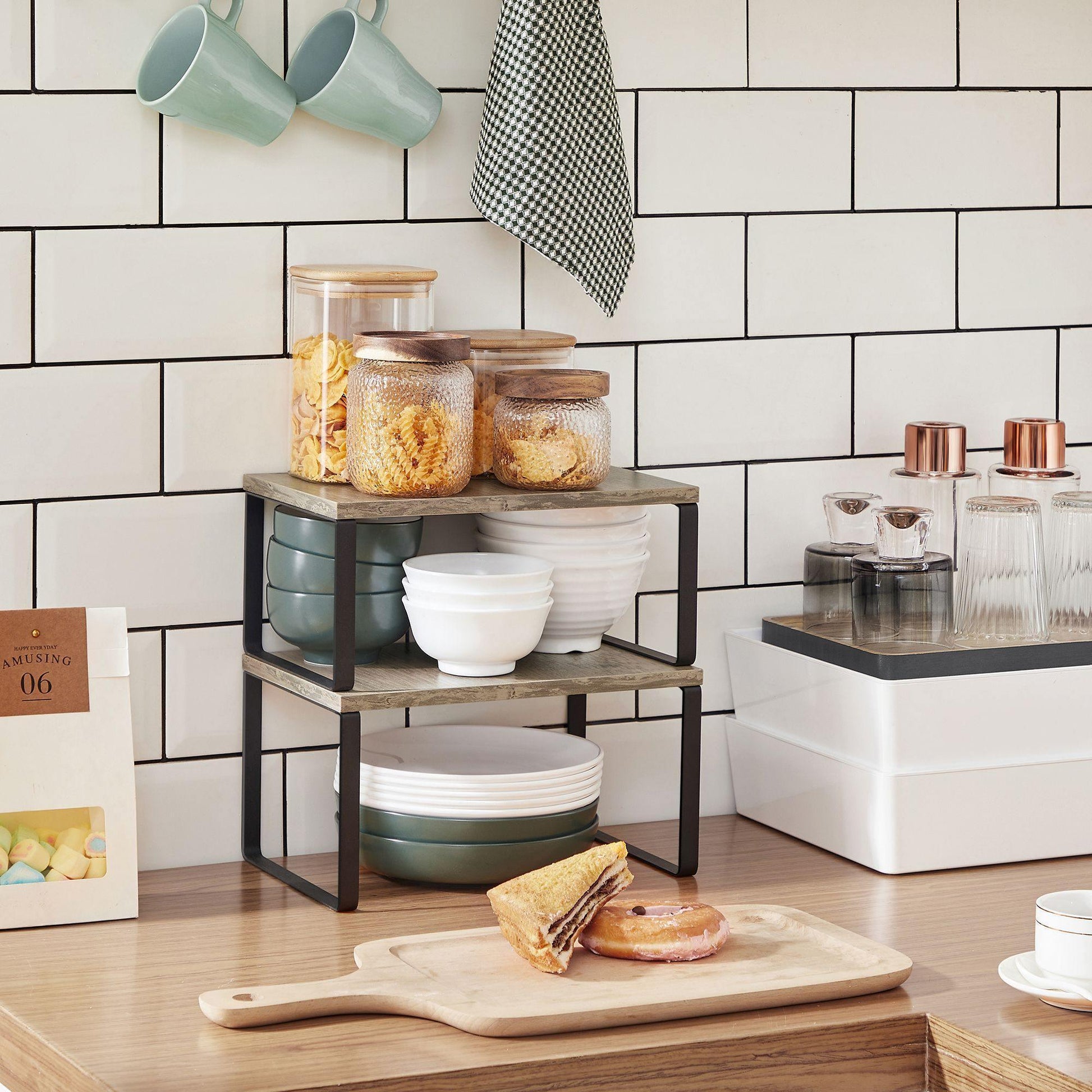 Set of 2 Greige Counter Organizer Shelves for Kitchen FredCo