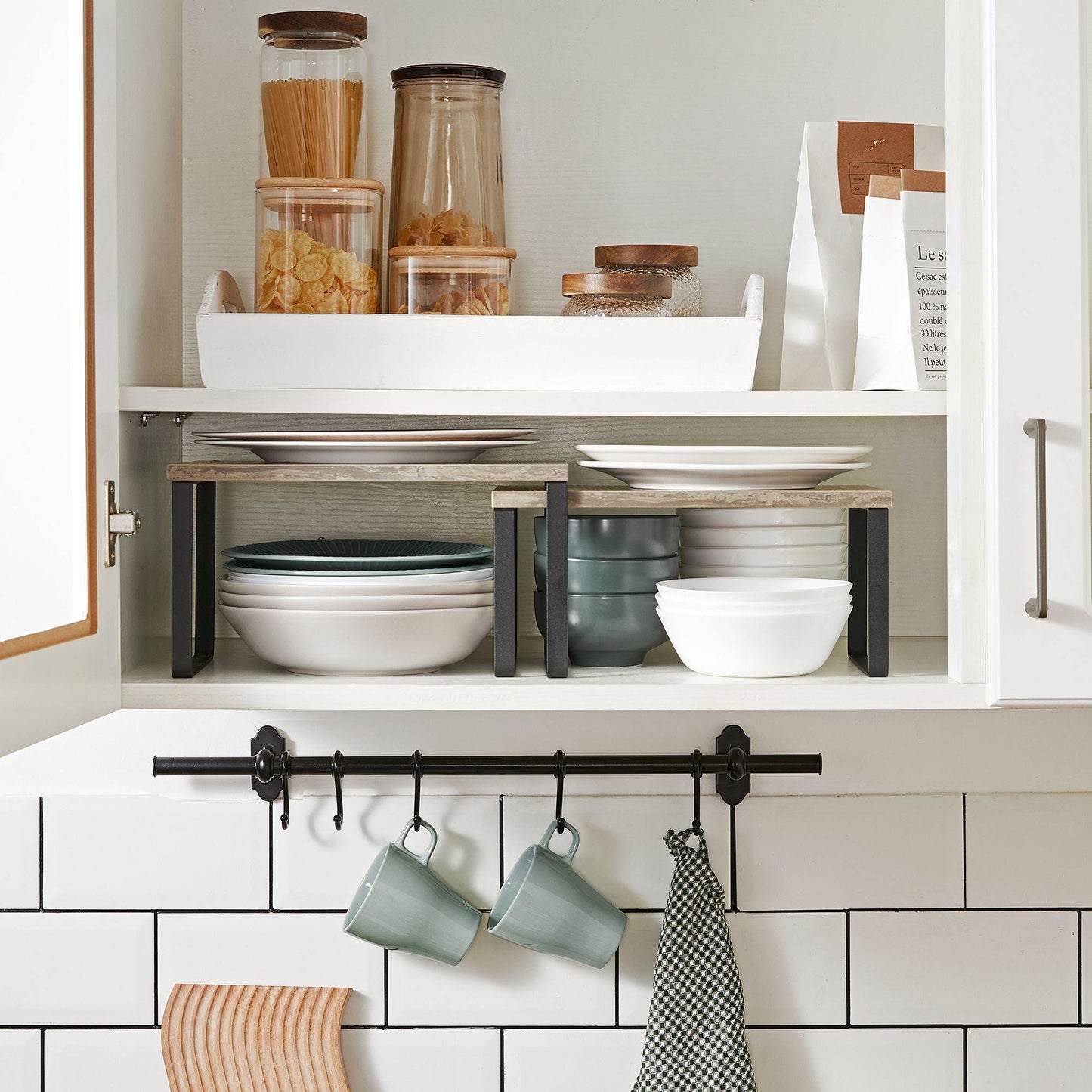 Set of 2 Greige Counter Organizer Shelves for Kitchen FredCo