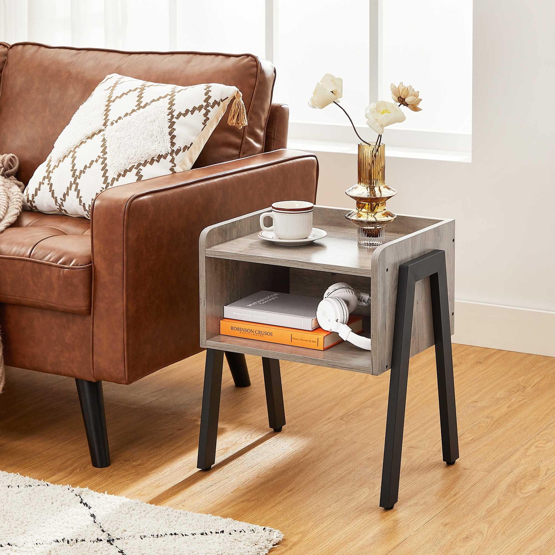 Set of 2 Greige Small Bedside Tables with Open Compartments FredCo