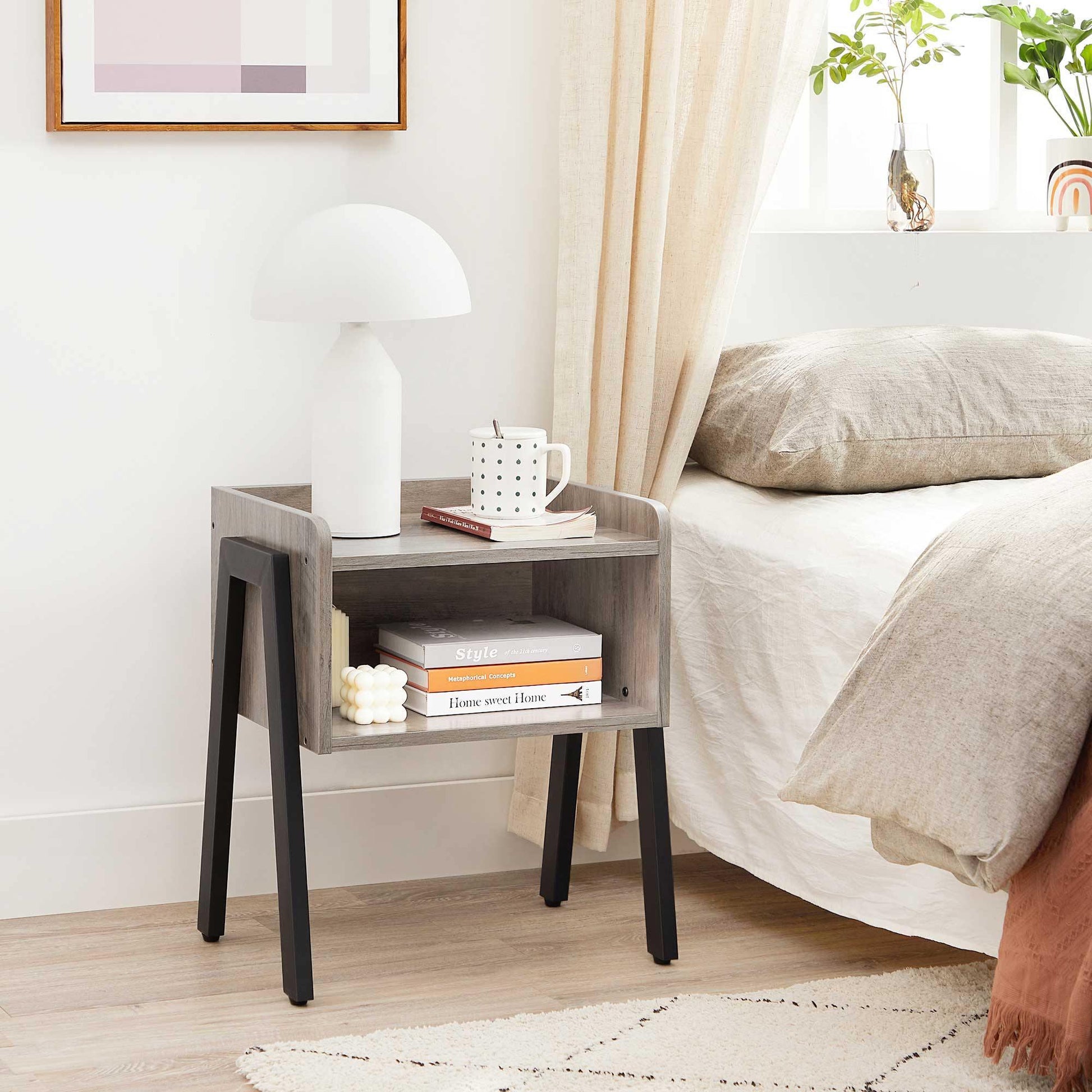 Set of 2 Greige Small Bedside Tables with Open Compartments FredCo