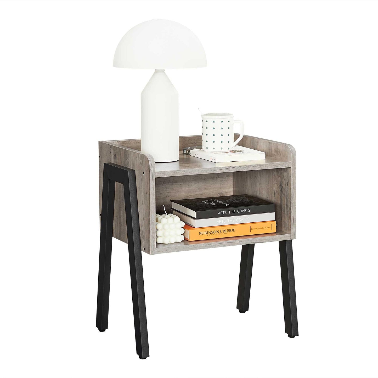 Set of 2 Greige Small Bedside Tables with Open Compartments FredCo