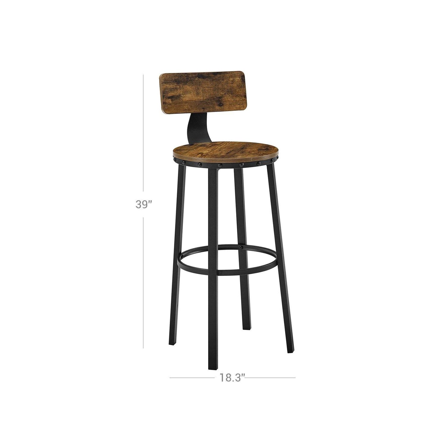 Set of 2 Industrial Brown Bar Stools with Backrests FredCo