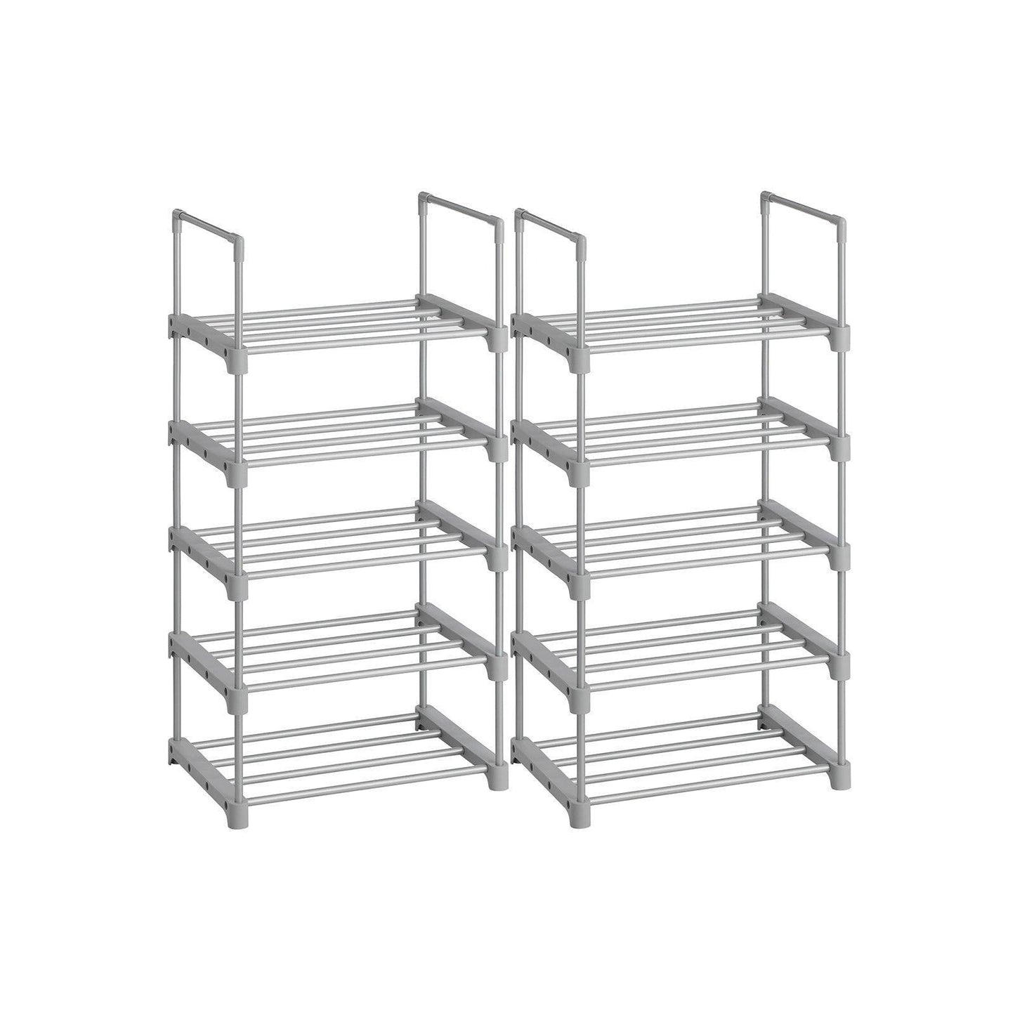 Set of 2 Metal Shoe Storage Organizer with 5 Shelves, Gray FredCo
