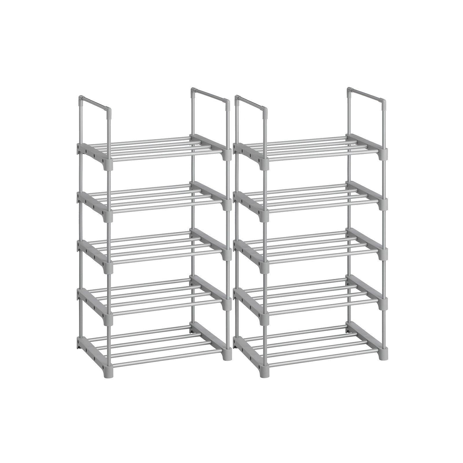 Set of 2 Metal Shoe Storage Organizer with 5 Shelves, Gray FredCo