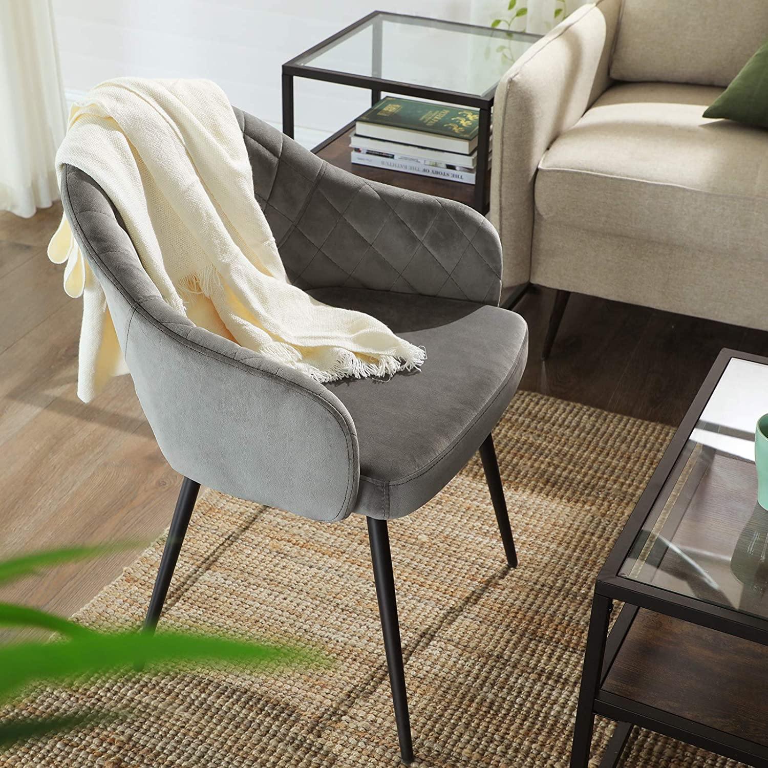 Set of 2 Modern Gray Velvet Dining Chairs FredCo