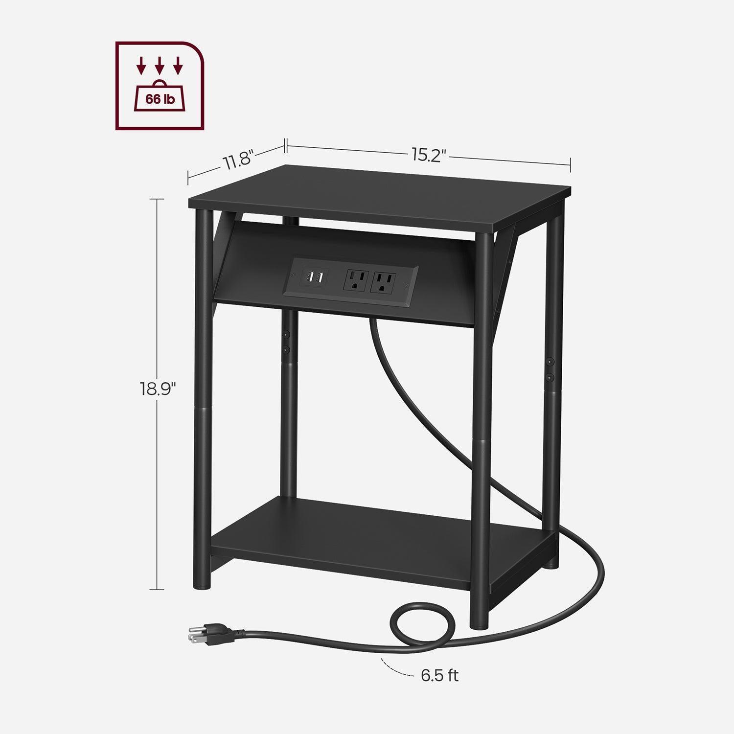 Set of 2 Plug-in Series Side Table, USB, Black Nightstand FredCo