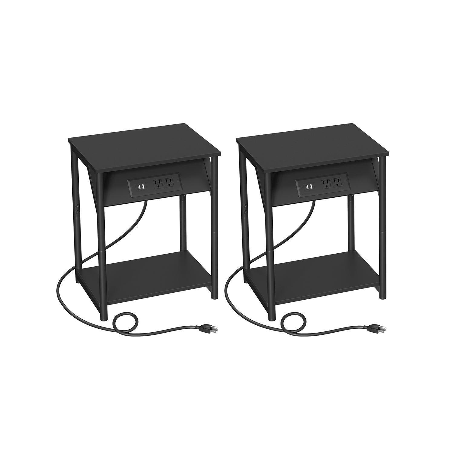 Set of 2 Plug-in Series Side Table, USB, Black Nightstand FredCo