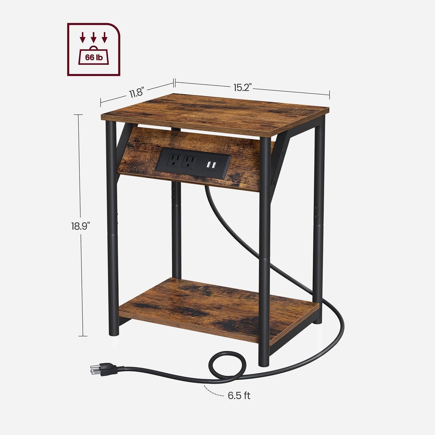 Set of 2 Plug-in Series Side Table, USB, Brown and Black FredCo