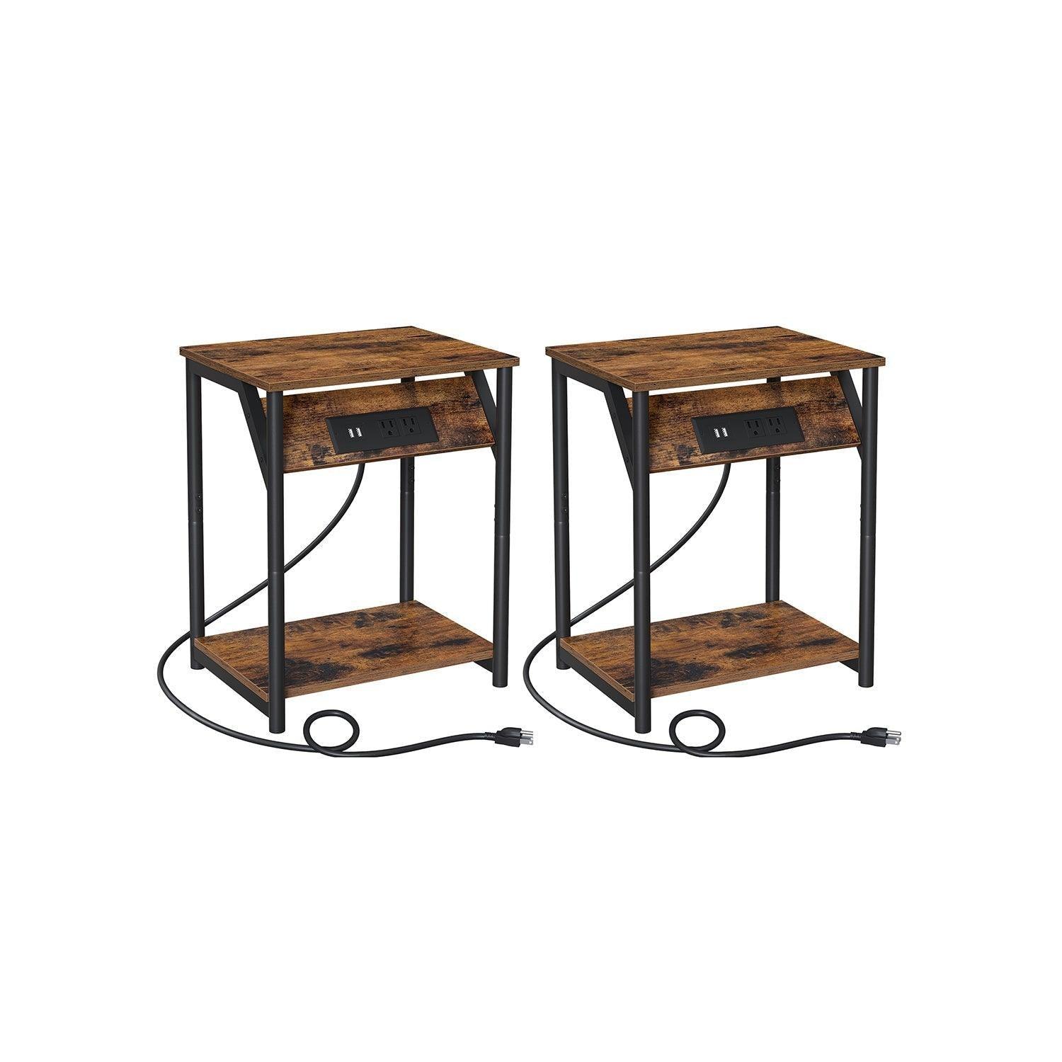 Set of 2 Plug-in Series Side Table, USB, Brown and Black FredCo
