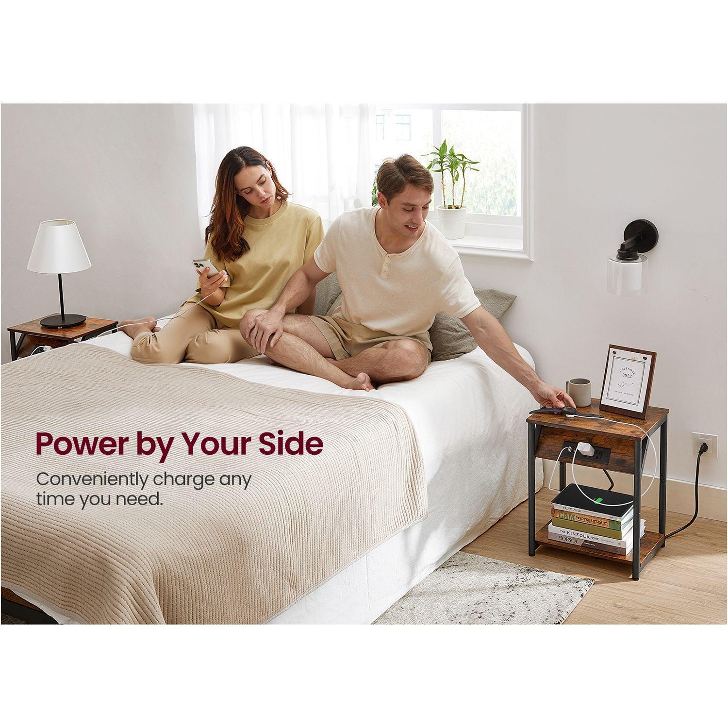 Set of 2 Plug-in Series Side Table, USB, Brown and Black FredCo