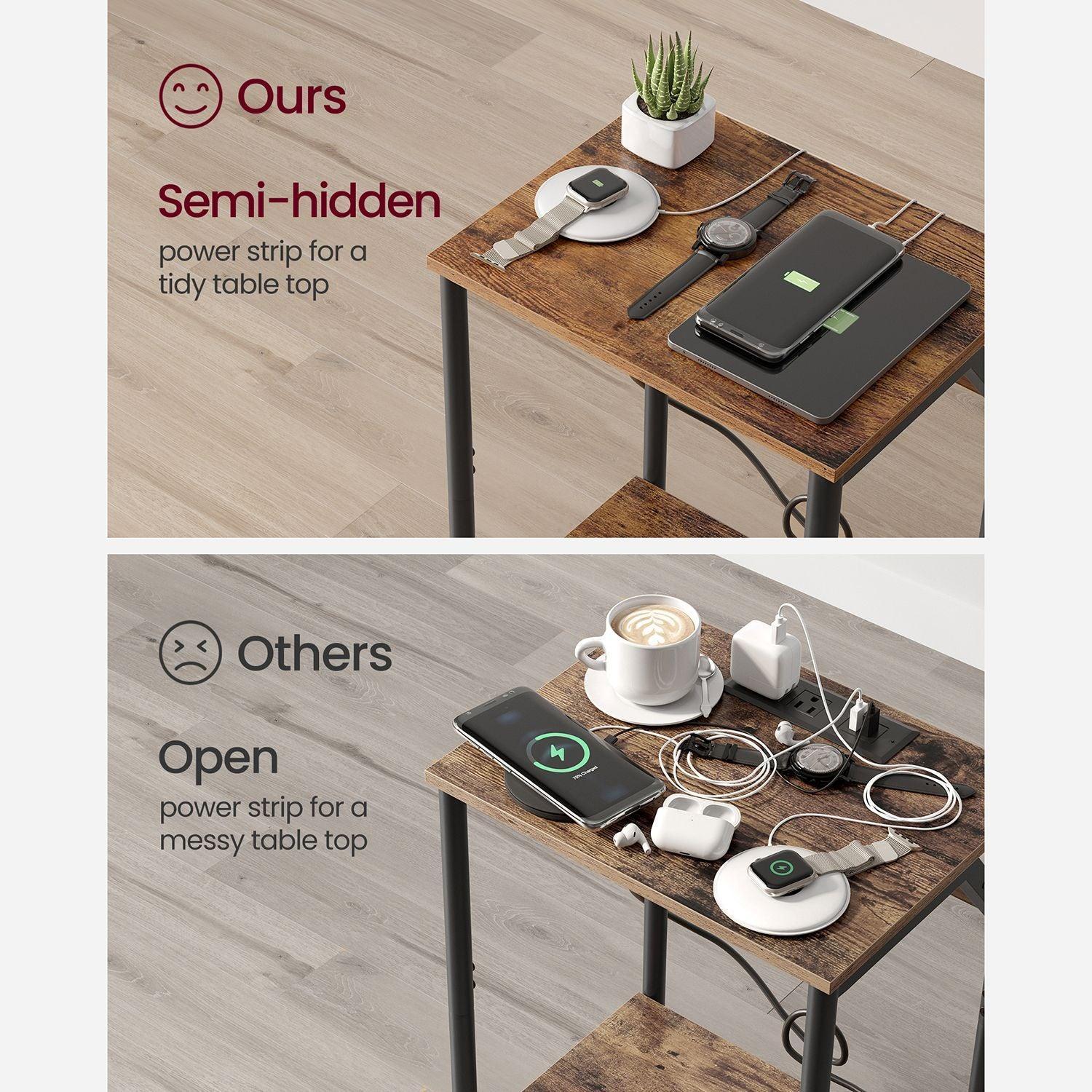 Set of 2 Plug-in Series Side Table, USB, Brown and Black FredCo