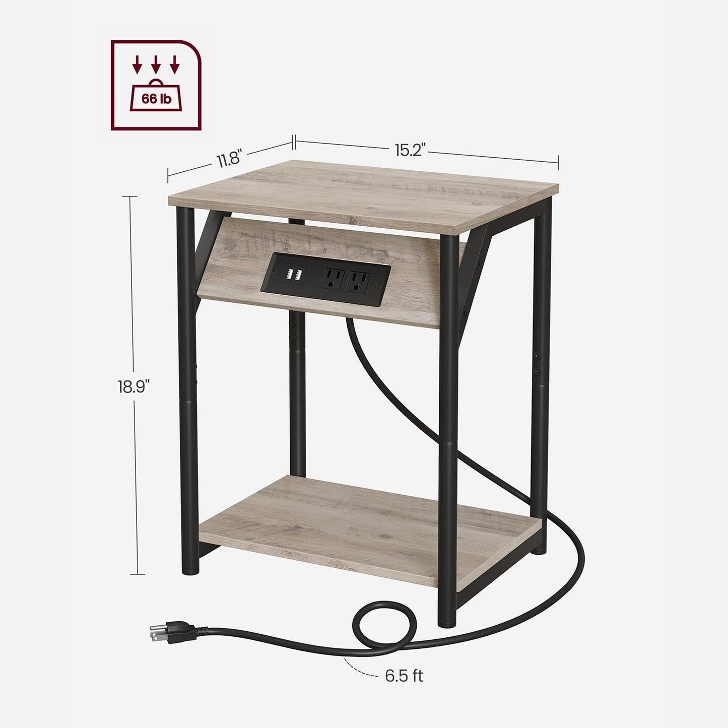 Set of 2 Plug-in Series Side Table, USB, Greige FredCo