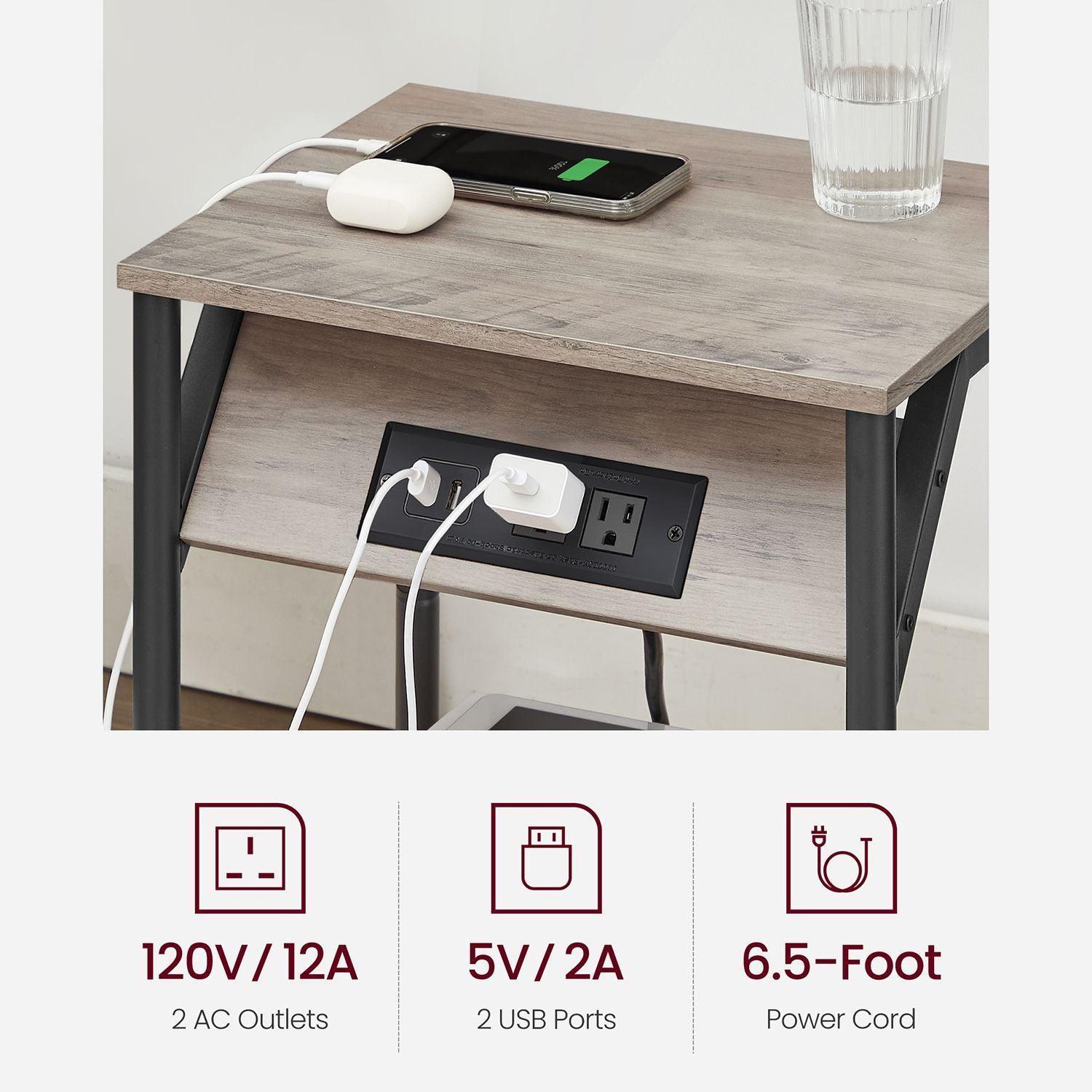 Set of 2 Plug-in Series Side Table, USB, Greige FredCo