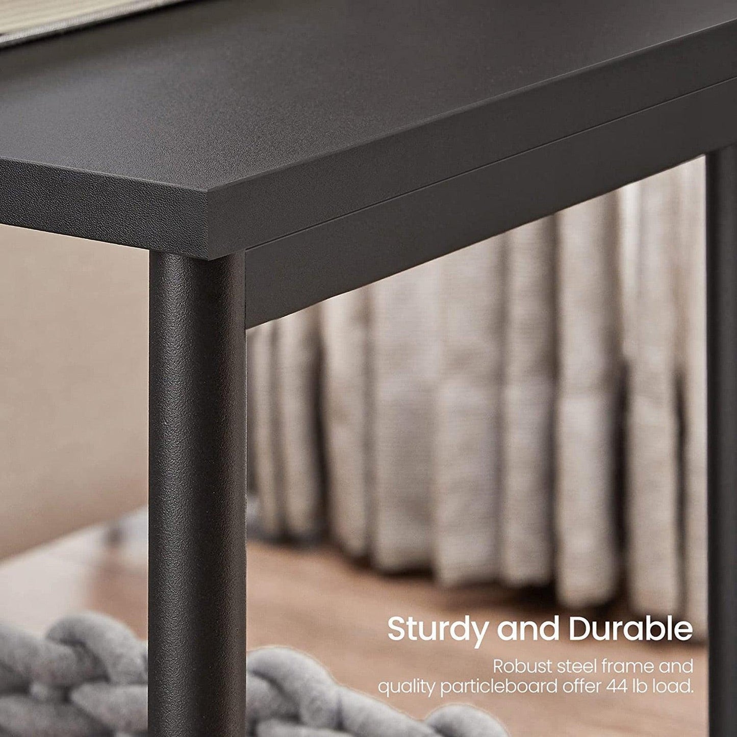 Set of 2 Side Table with Storage Shelf Black FredCo