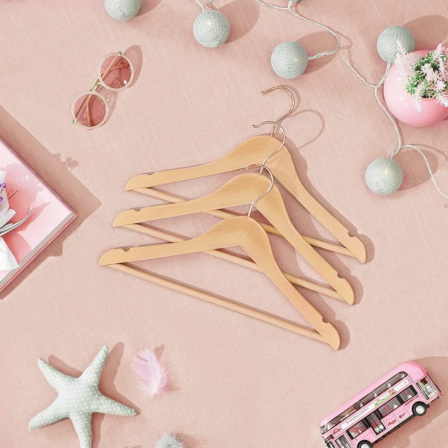 Set of 20 Kid’s Natural & Rose Gold Solid Wood Hangers FredCo