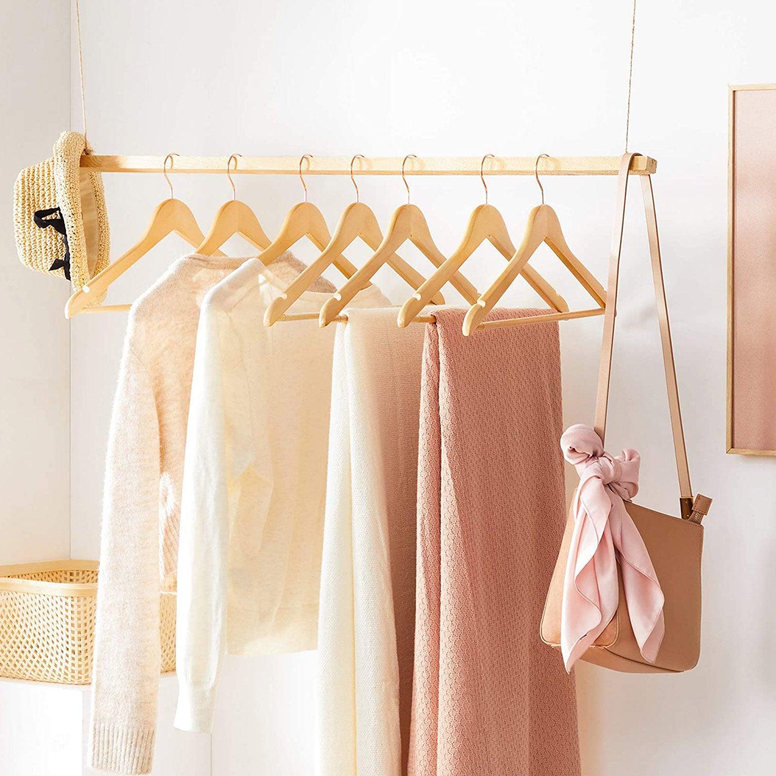 Set of 20 Wood Coat Hangers with Swivel Hook, Natural FredCo