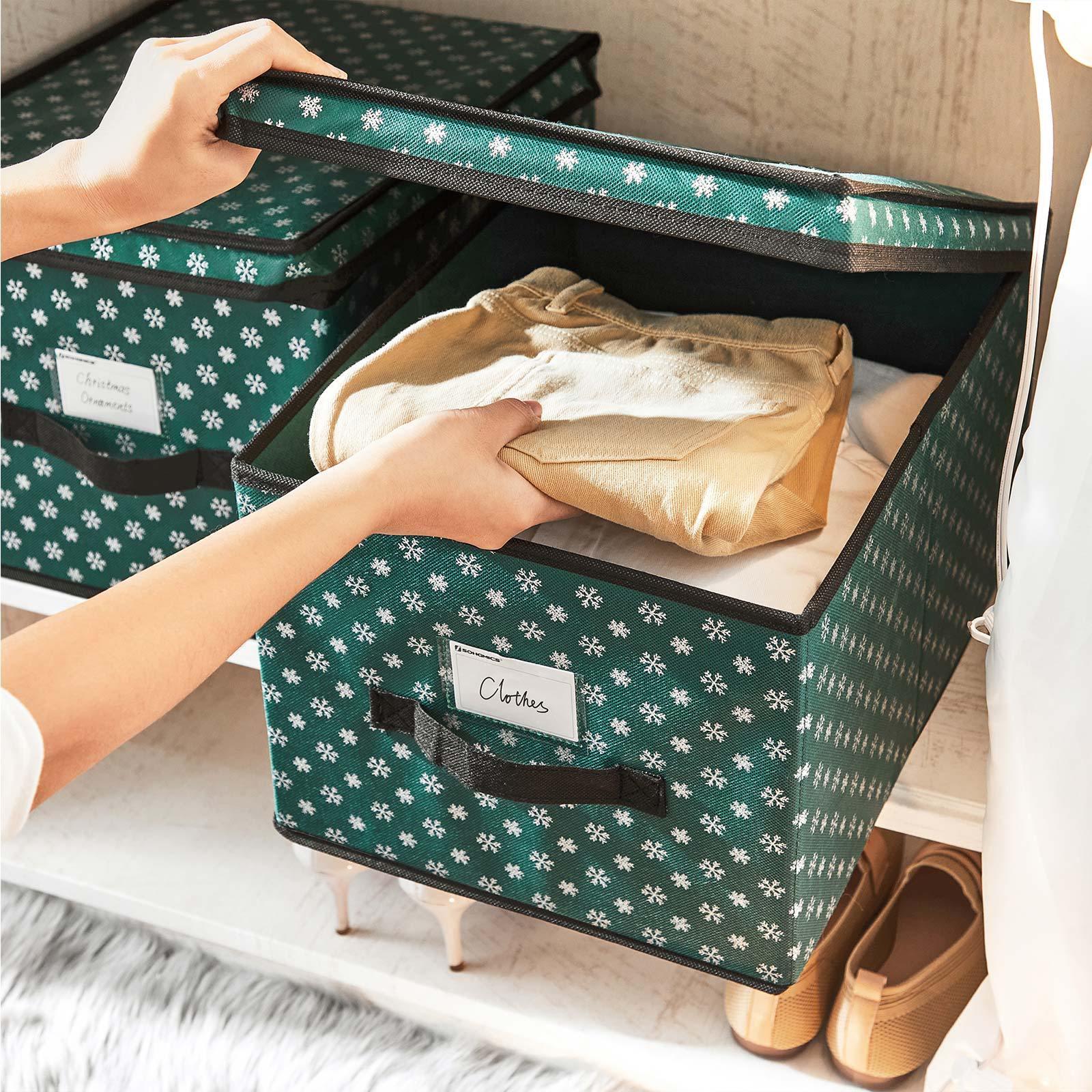 Set of 3 Green Storage Box with Lid for Holiday FredCo