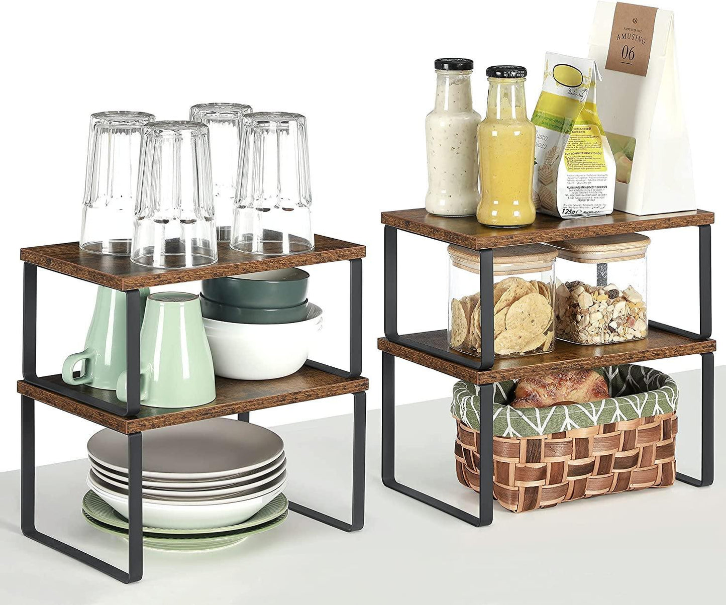 Set of 4 Brown Counter Organizer Shelves for Kitchen FredCo