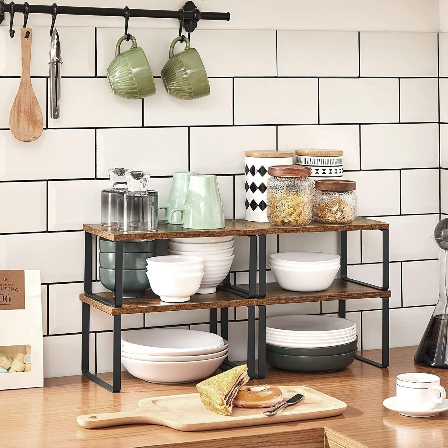 Set of 4 Brown Counter Organizer Shelves for Kitchen FredCo