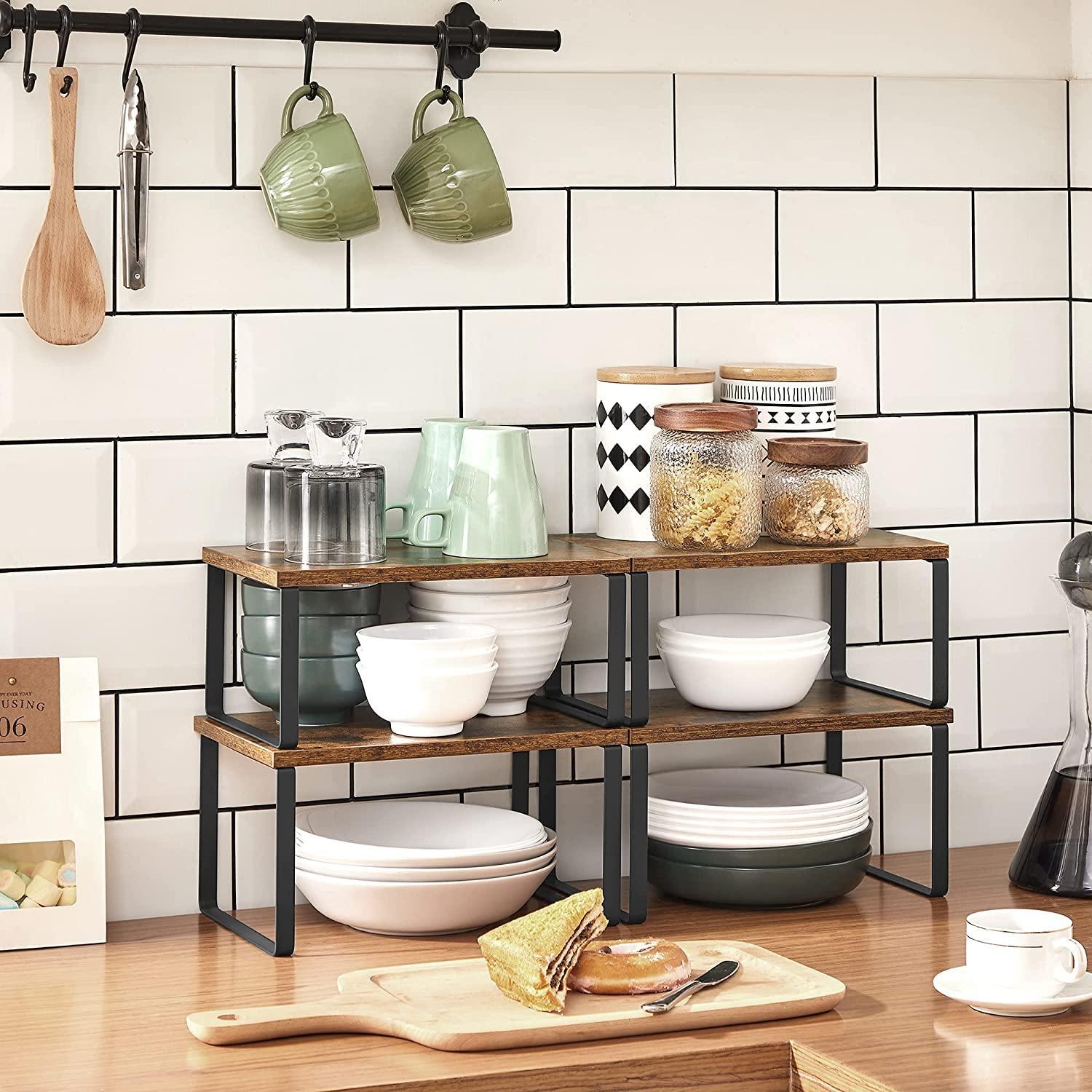 Set of 4 Brown Counter Organizer Shelves for Kitchen FredCo