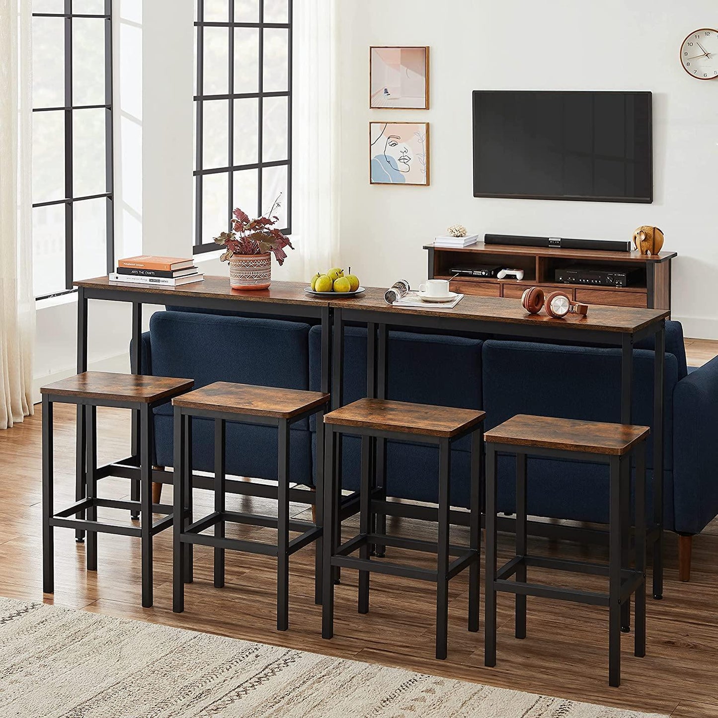 Set of 4 Industrial Brown Bar Stools FredCo