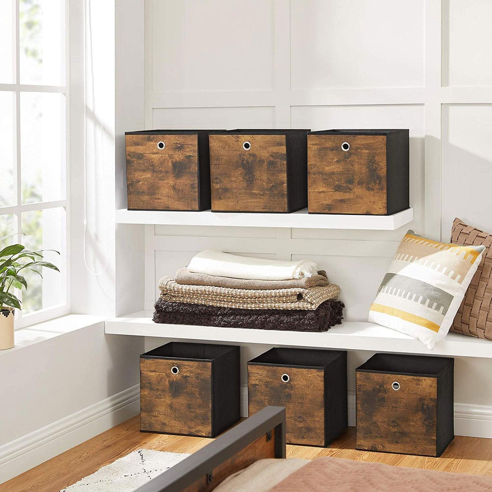 Set of 6 Brown & Black Folding Storage Box FredCo