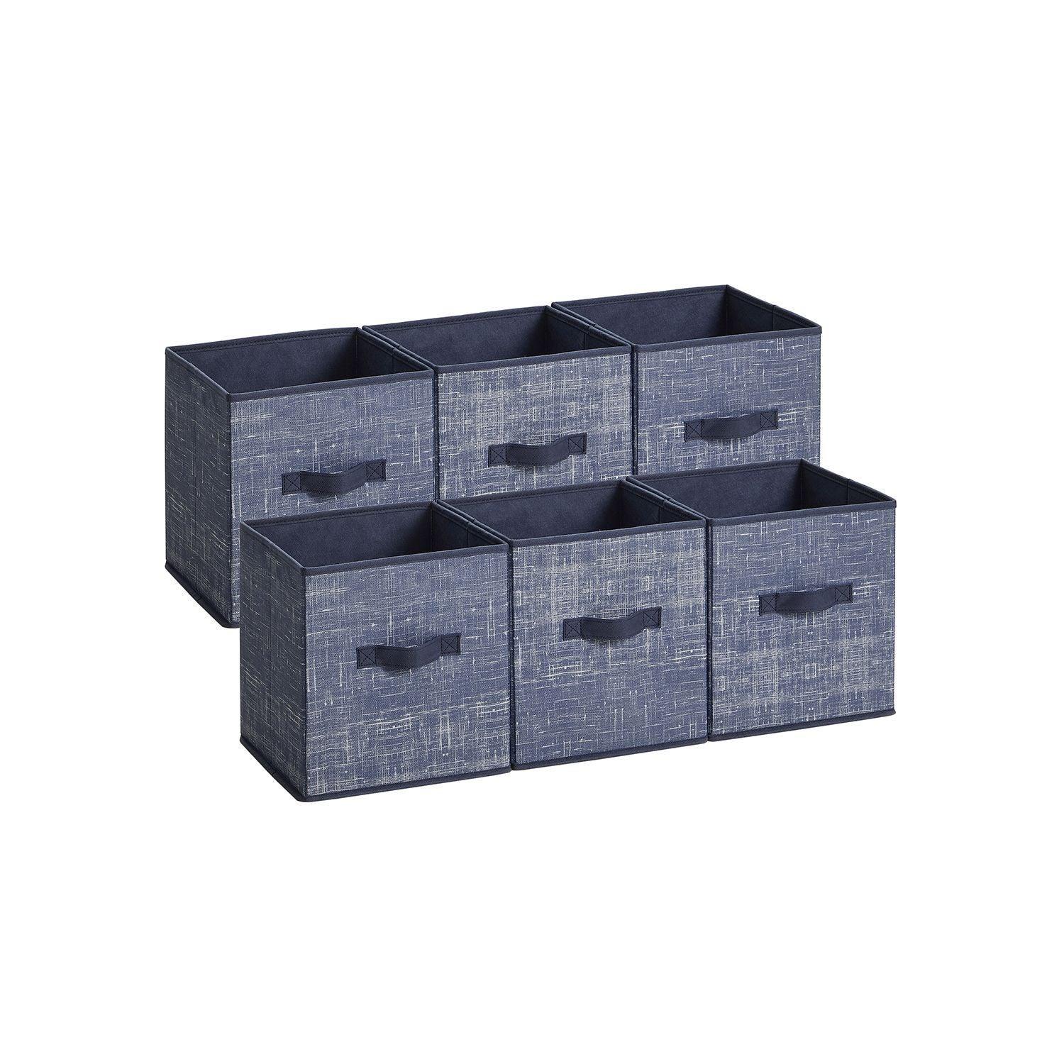 Set of 6 Navy Blue Storage Cubes with Double Handles, Clothes FredCo