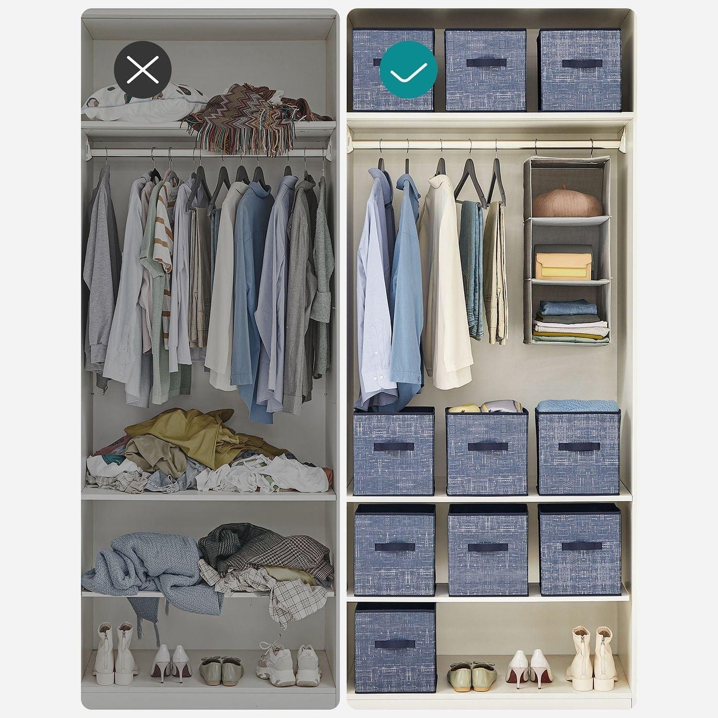 Set of 6 Navy Blue Storage Cubes with Double Handles, Clothes FredCo