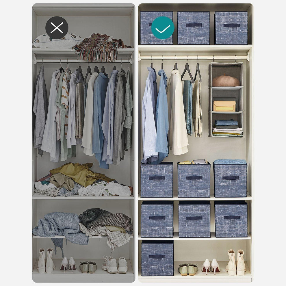 Set of 6 Navy Blue Storage Cubes with Double Handles, Clothes