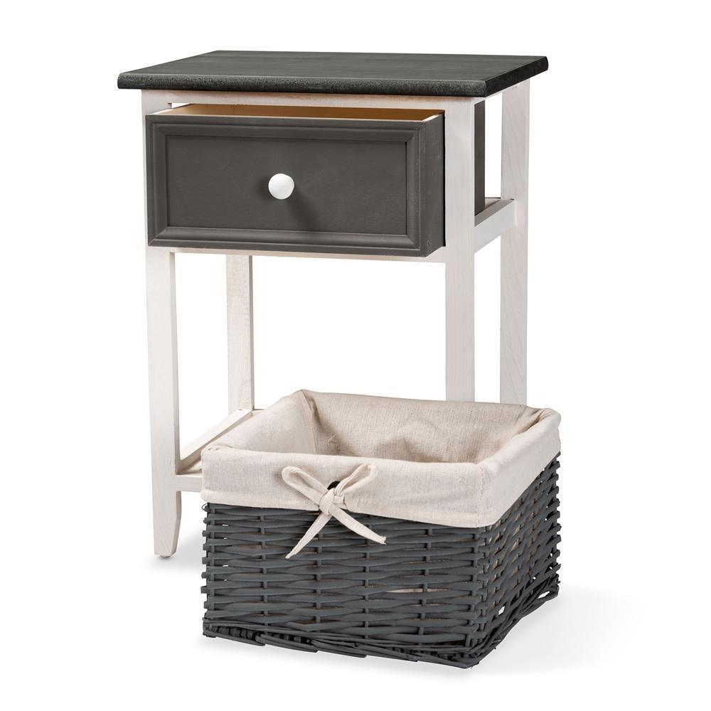 Shadell Modern Transitional Two-Tone Dark Grey and White Finished Wood 1-Drawer Storage Unit with Basket FredCo
